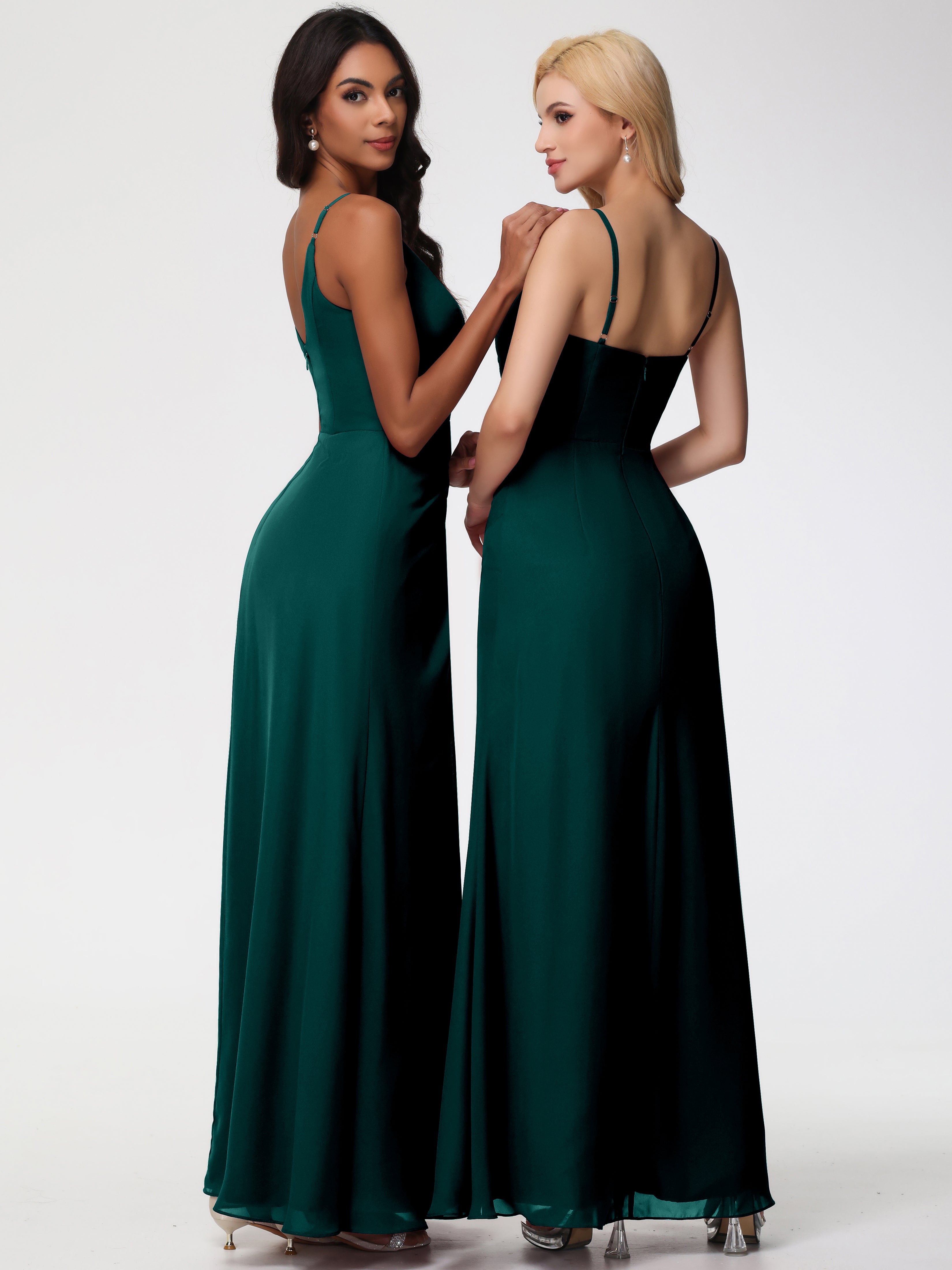 V-Neck A-Line Sleeveless Spaghetti Straps Chiffon Bridesmaid Dresses With Split (Copy)