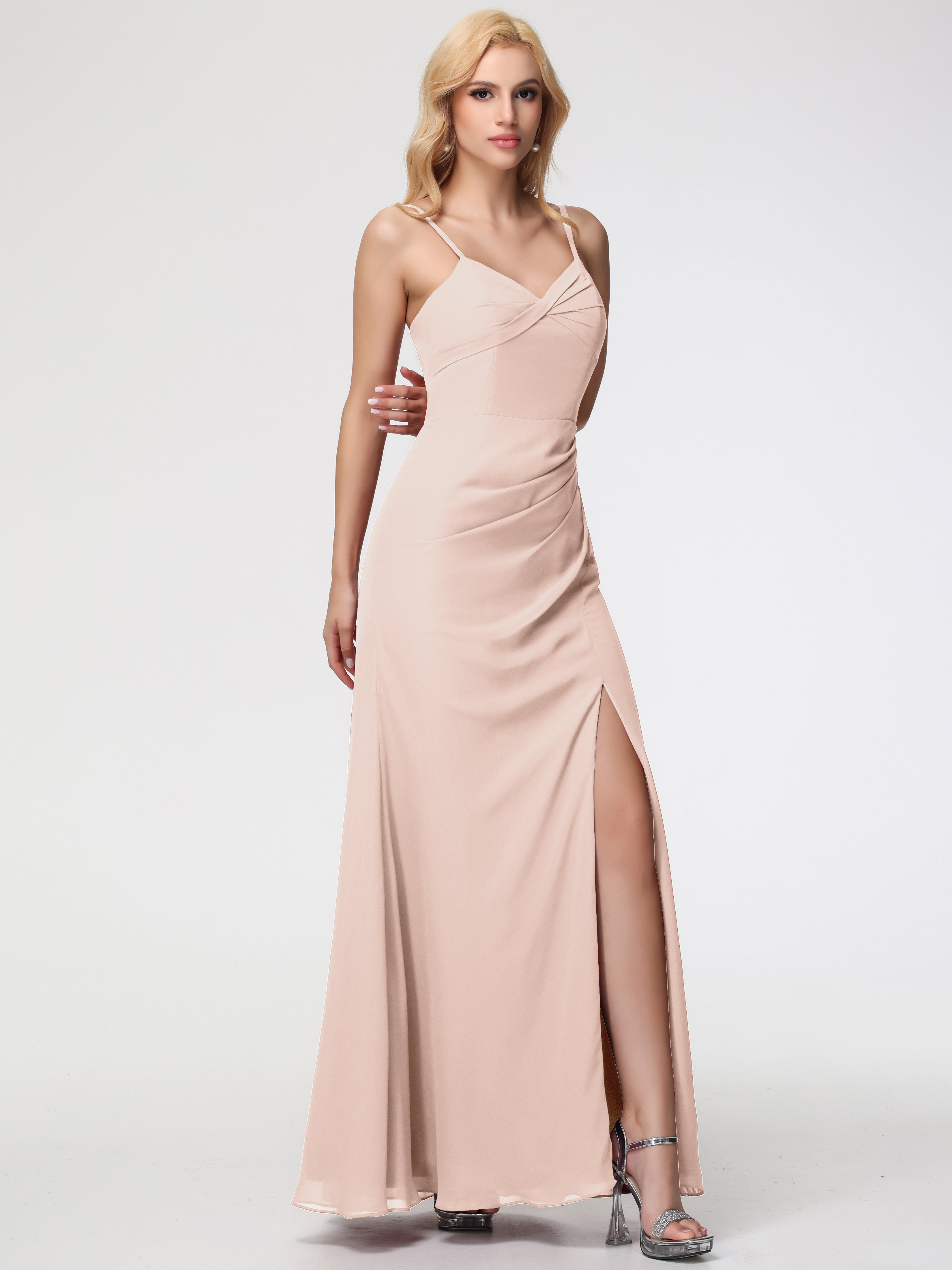 V-Neck A-Line Sleeveless Spaghetti Straps Chiffon Bridesmaid Dresses With Split (Copy)