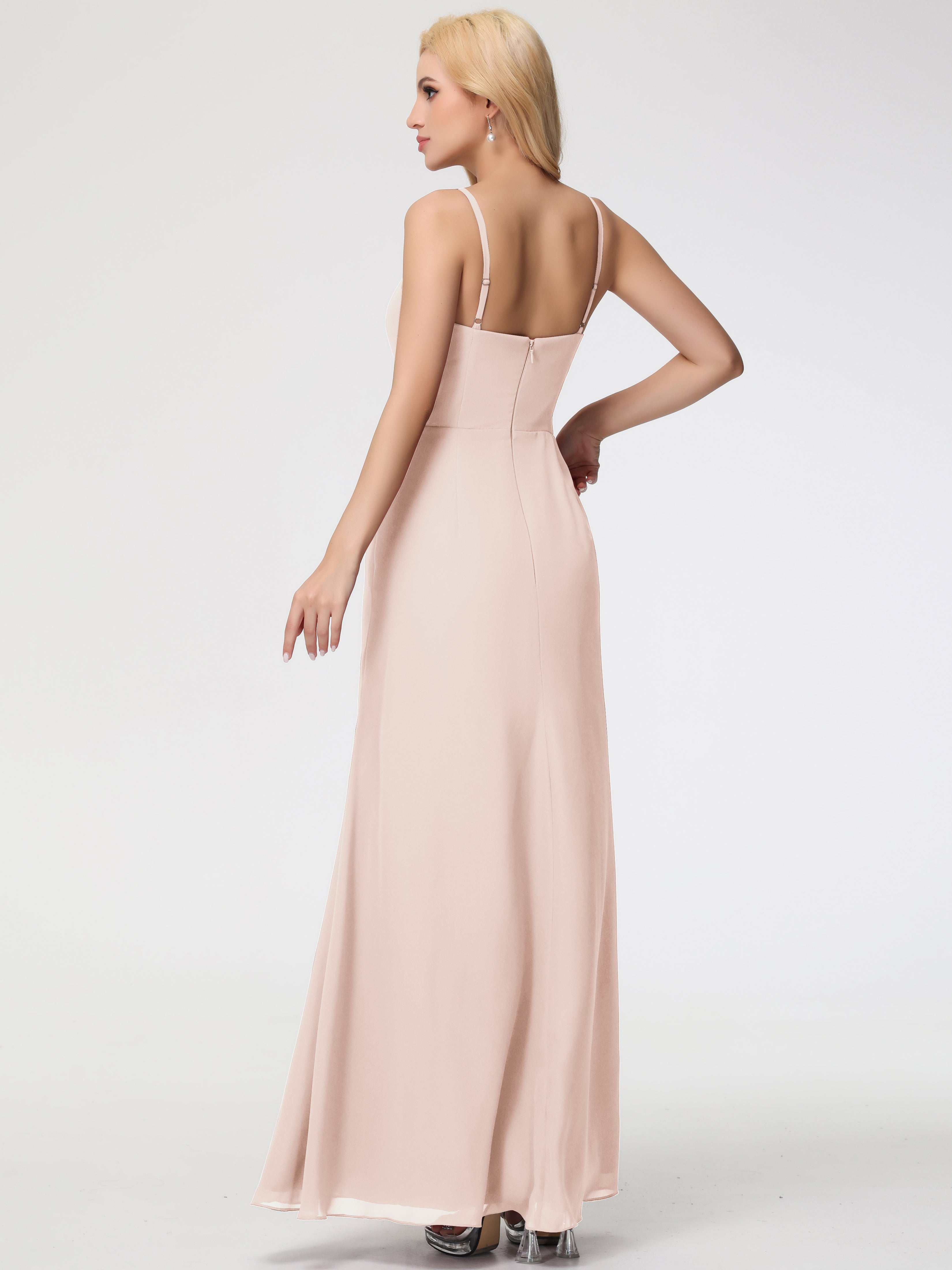 V-Neck A-Line Sleeveless Spaghetti Straps Chiffon Bridesmaid Dresses With Split (Copy)