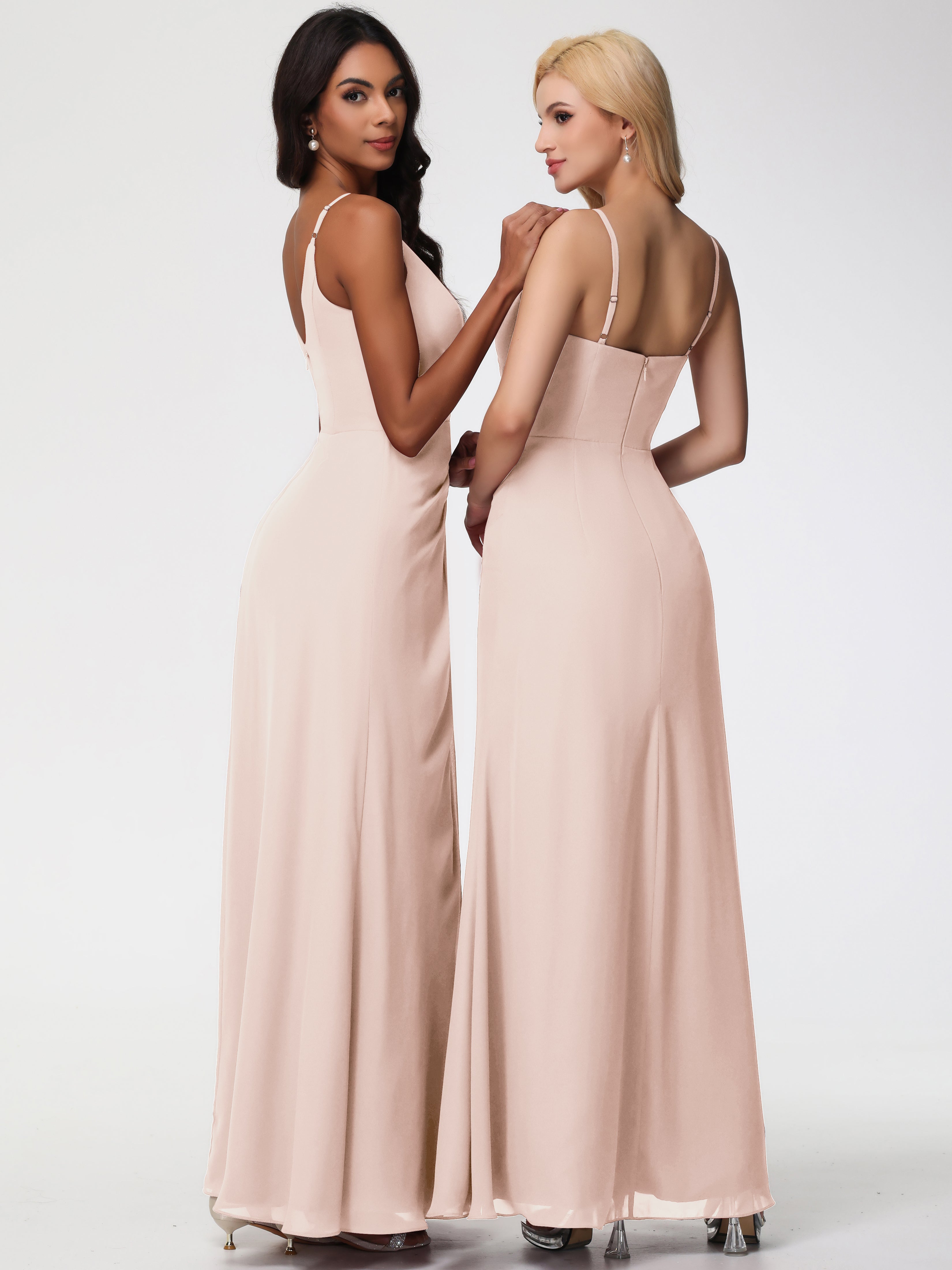 V-Neck A-Line Sleeveless Spaghetti Straps Chiffon Bridesmaid Dresses With Split (Copy)