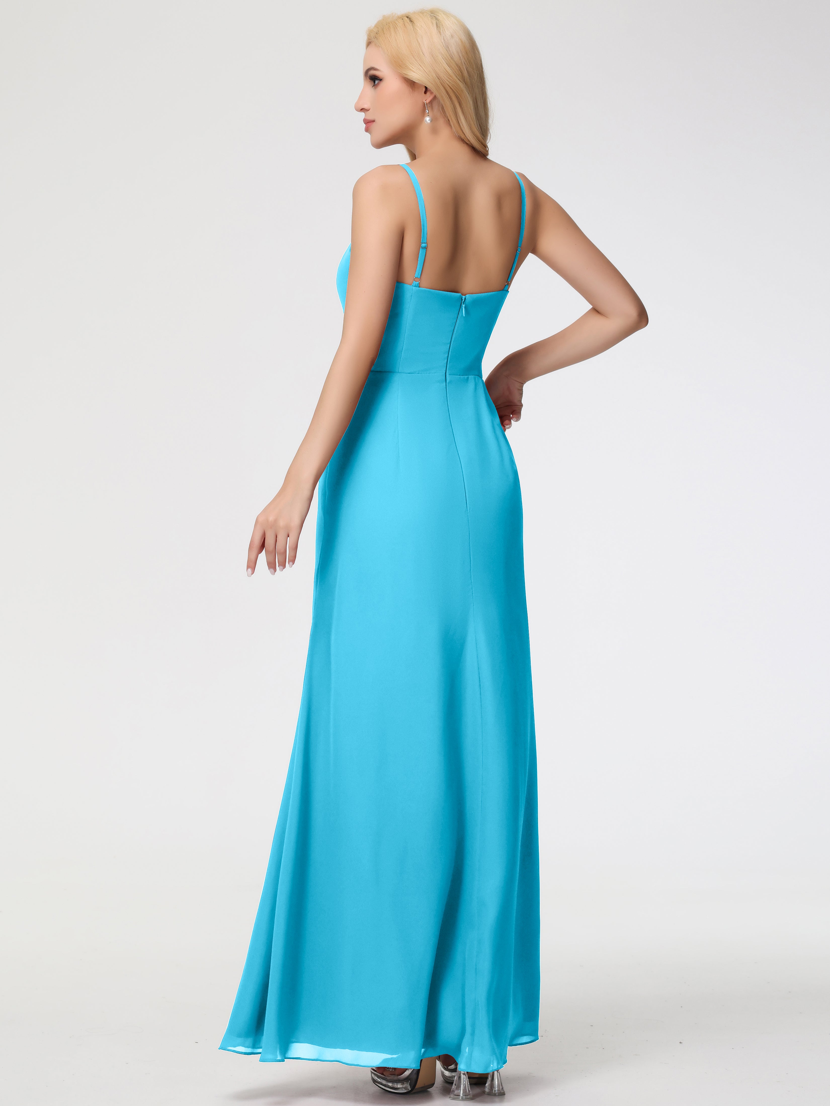 V-Neck A-Line Sleeveless Spaghetti Straps Chiffon Bridesmaid Dresses With Split (Copy)