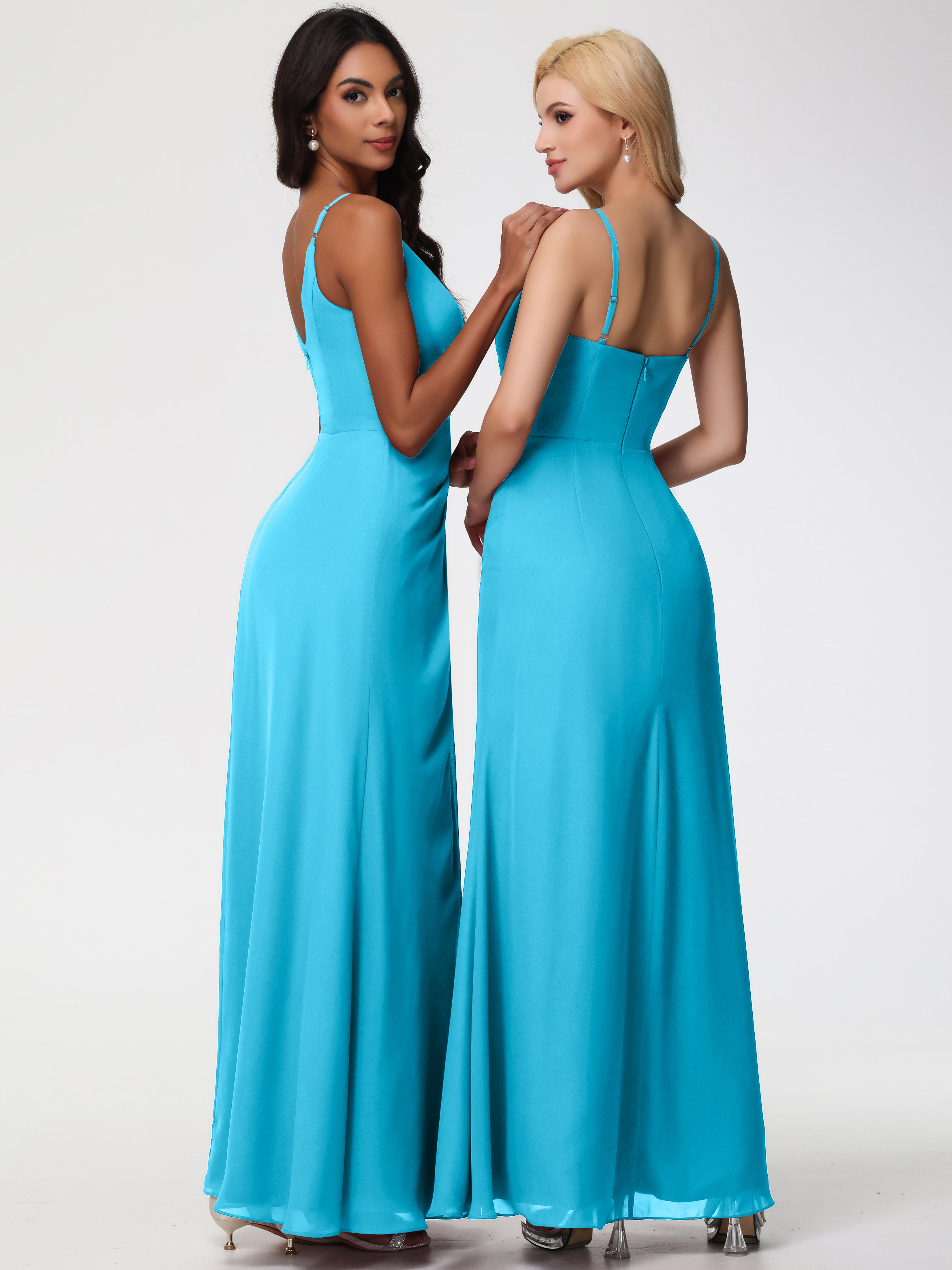 V-Neck A-Line Sleeveless Spaghetti Straps Chiffon Bridesmaid Dresses With Split (Copy)