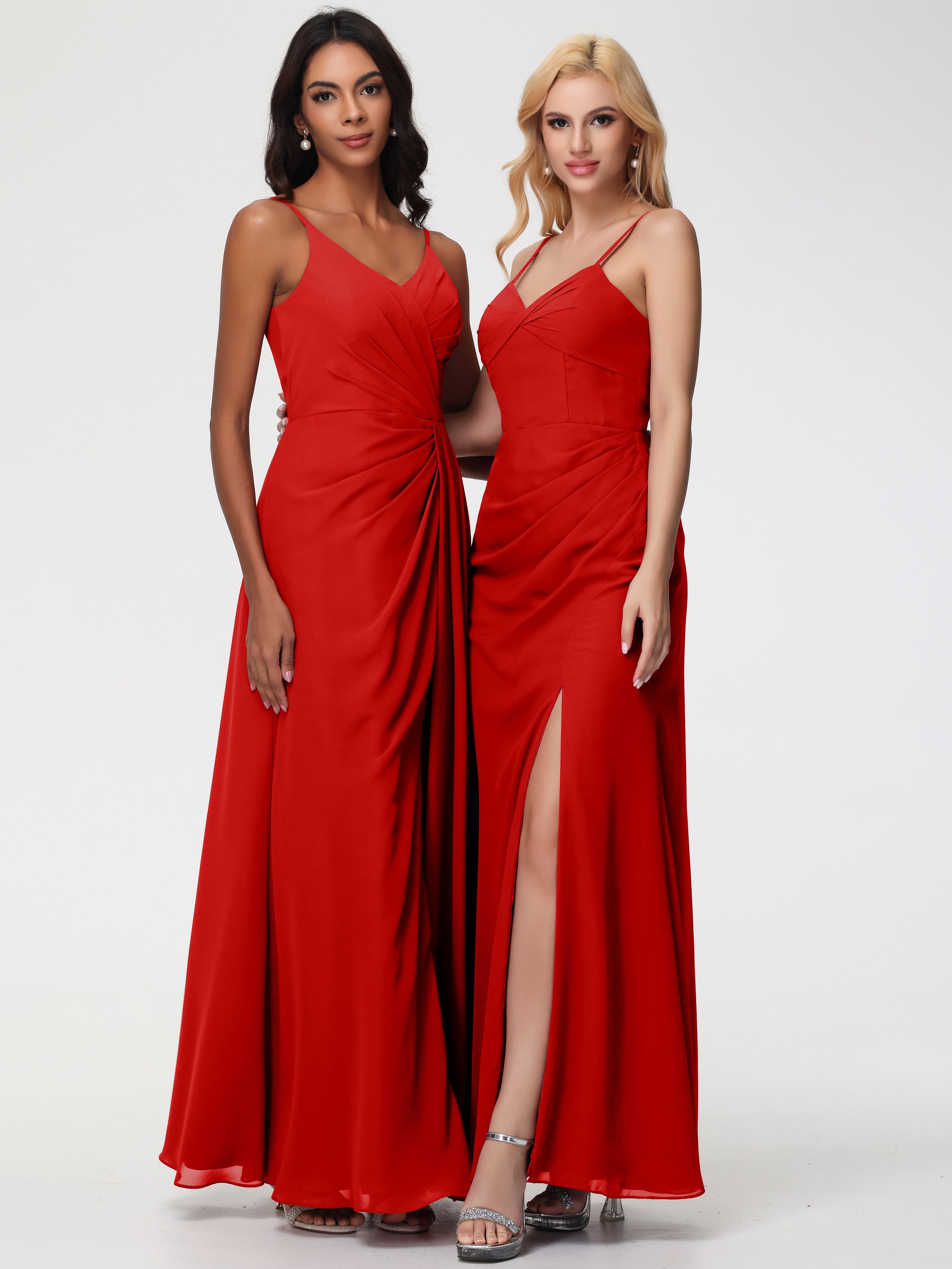 V-Neck A-Line Sleeveless Spaghetti Straps Chiffon Bridesmaid Dresses With Split (Copy)