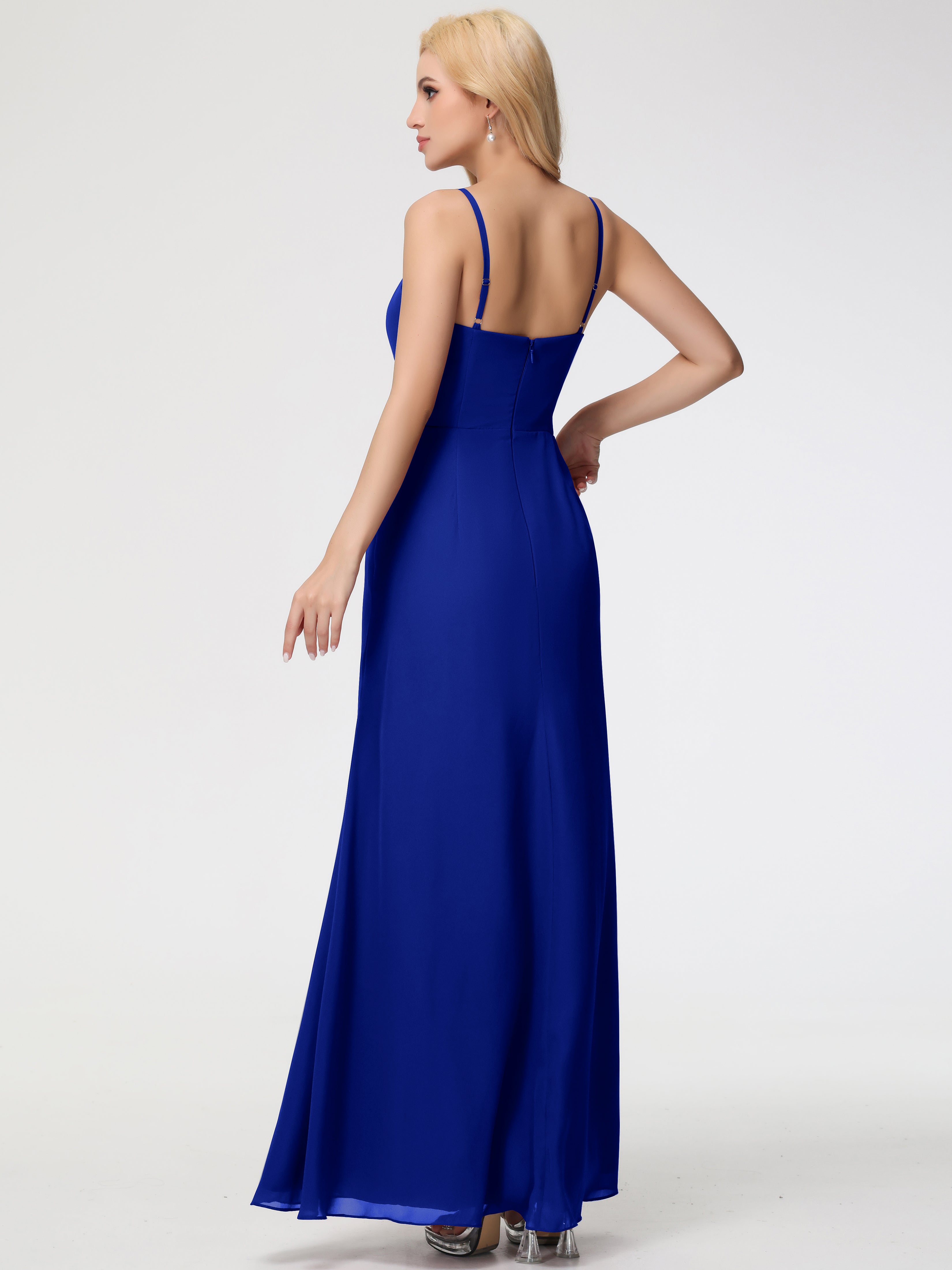 V-Neck A-Line Sleeveless Spaghetti Straps Chiffon Bridesmaid Dresses With Split (Copy)
