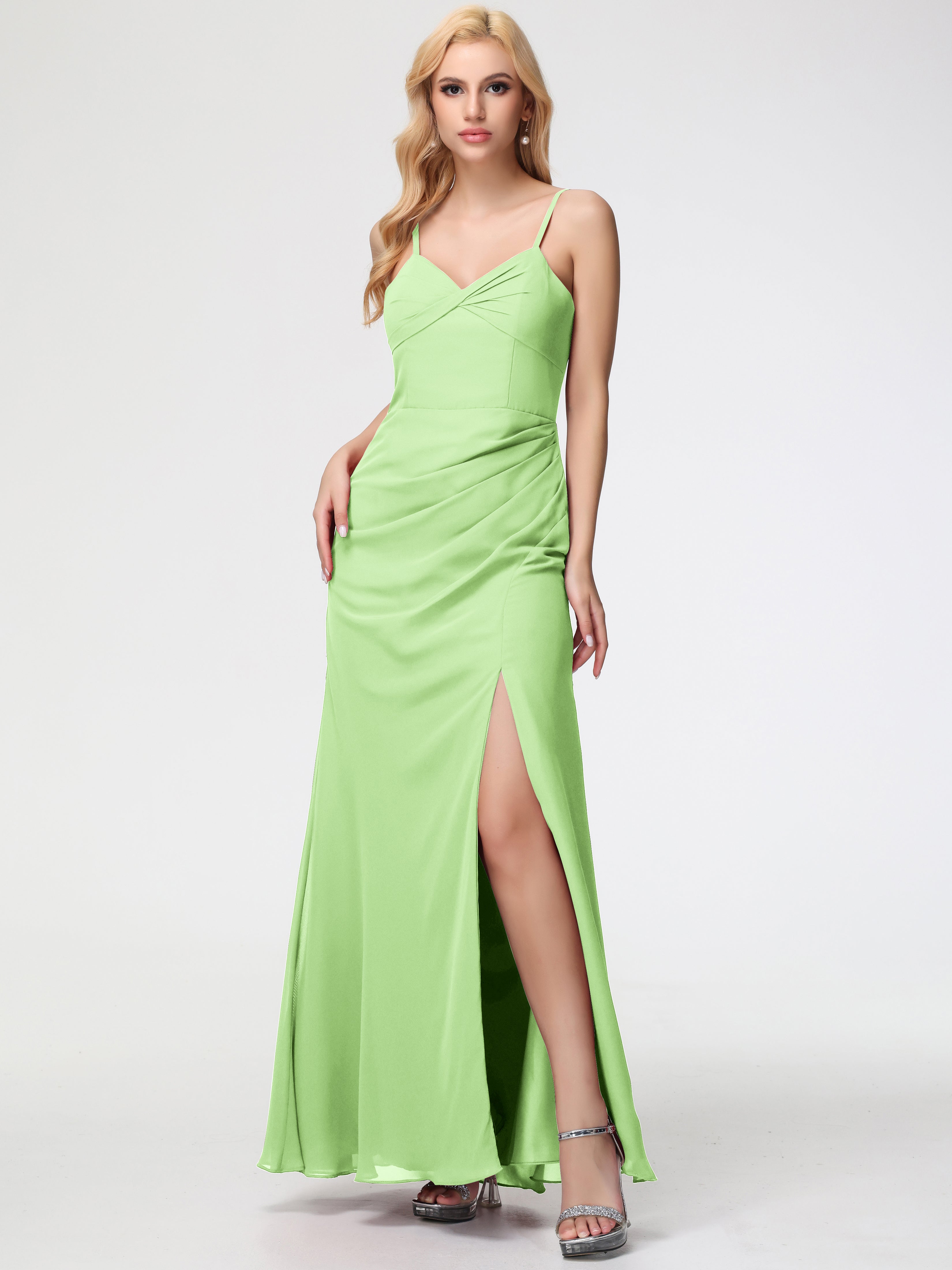 V-Neck A-Line Sleeveless Spaghetti Straps Chiffon Bridesmaid Dresses With Split (Copy)