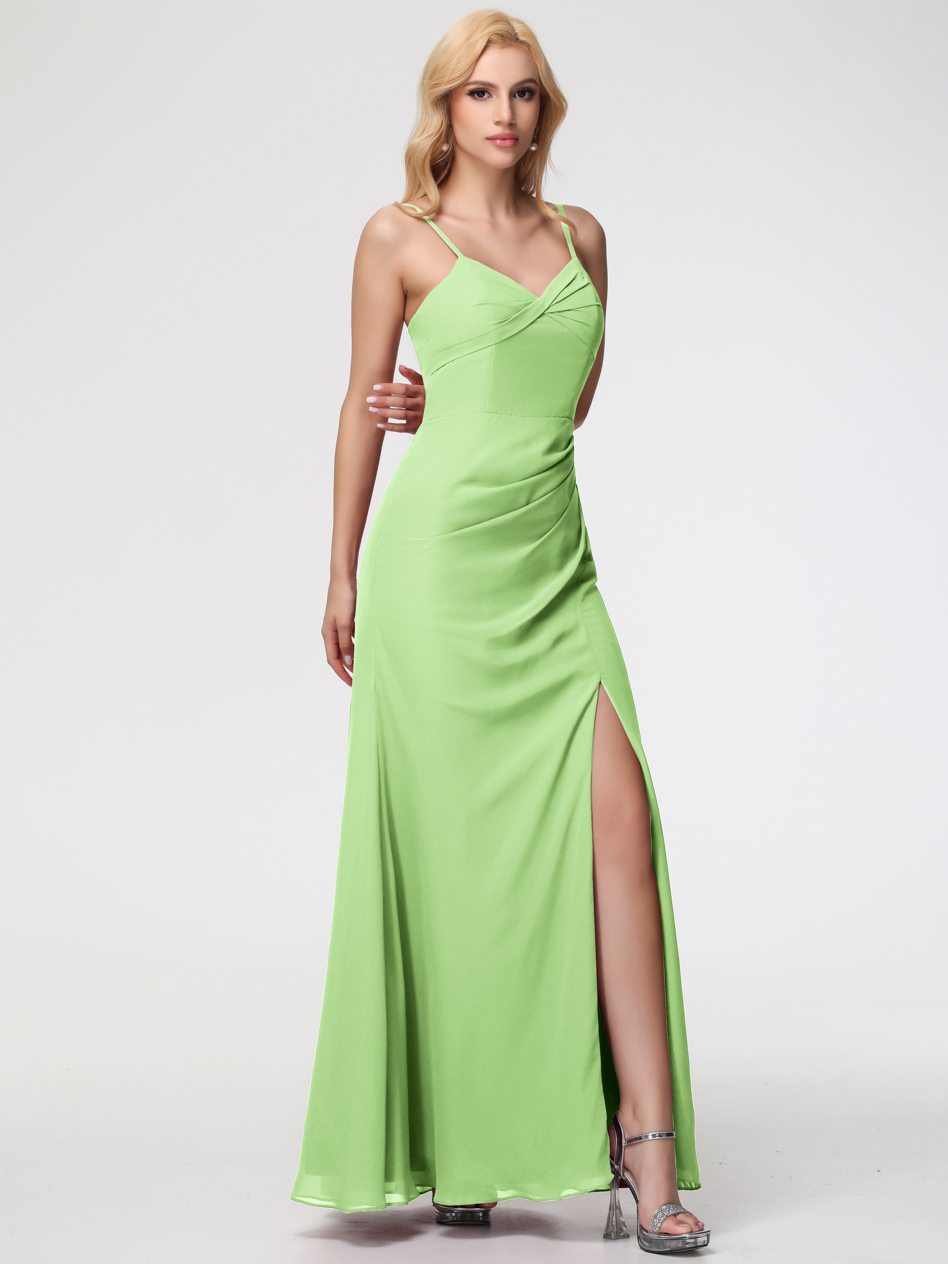 V-Neck A-Line Sleeveless Spaghetti Straps Chiffon Bridesmaid Dresses With Split (Copy)