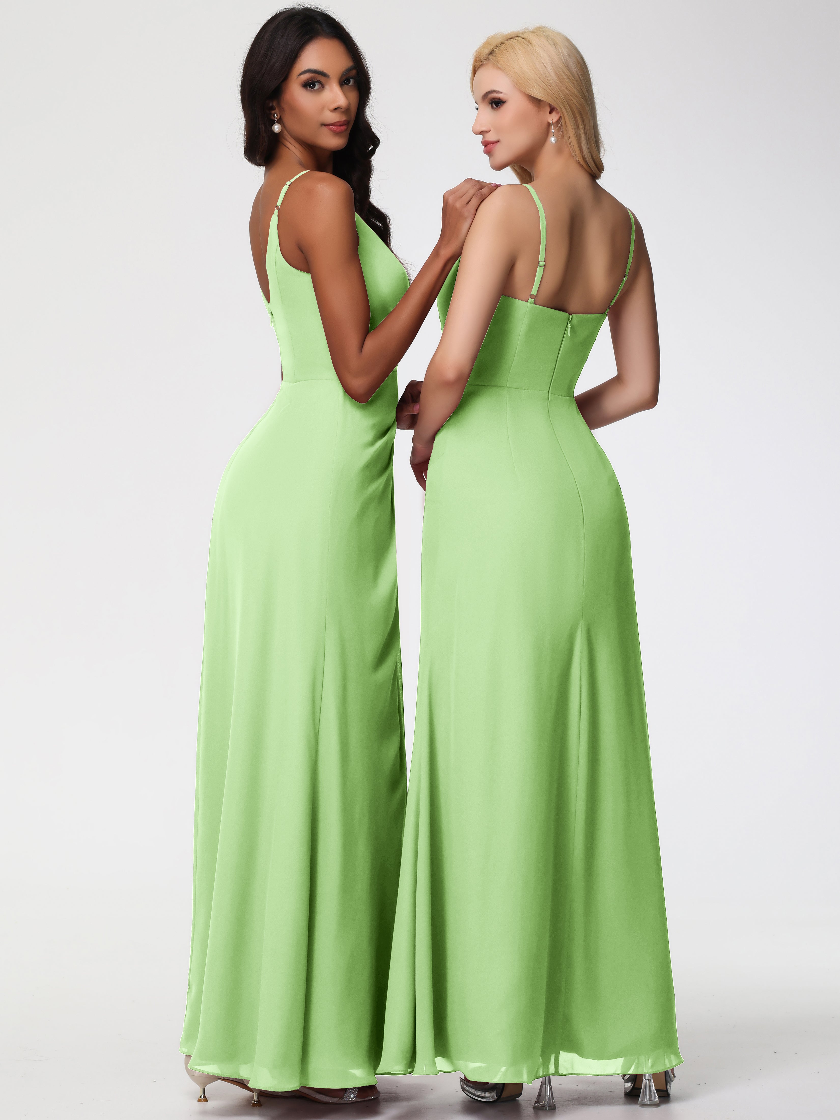 V-Neck A-Line Sleeveless Spaghetti Straps Chiffon Bridesmaid Dresses With Split (Copy)