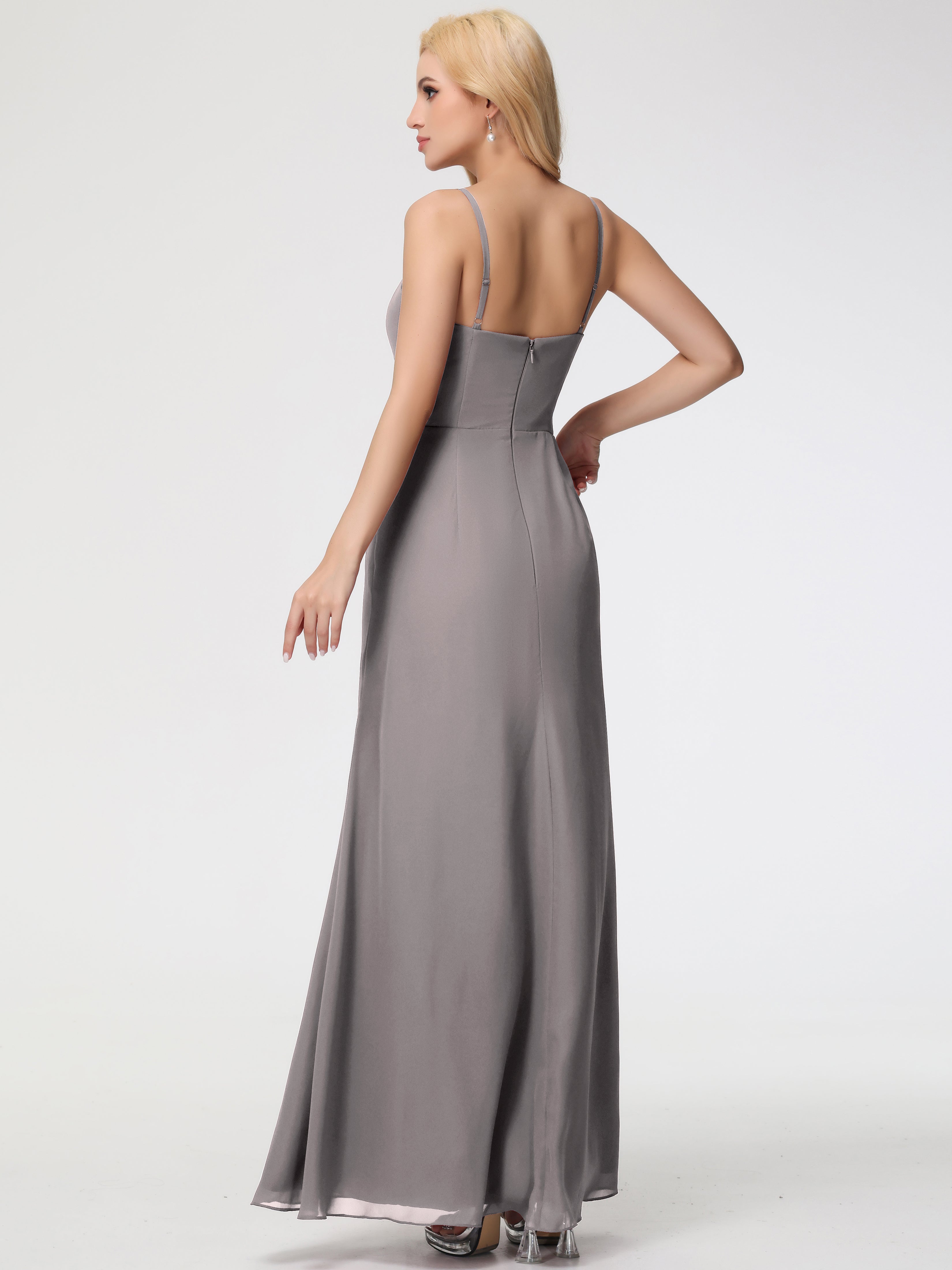 V-Neck A-Line Sleeveless Spaghetti Straps Chiffon Bridesmaid Dresses With Split (Copy)
