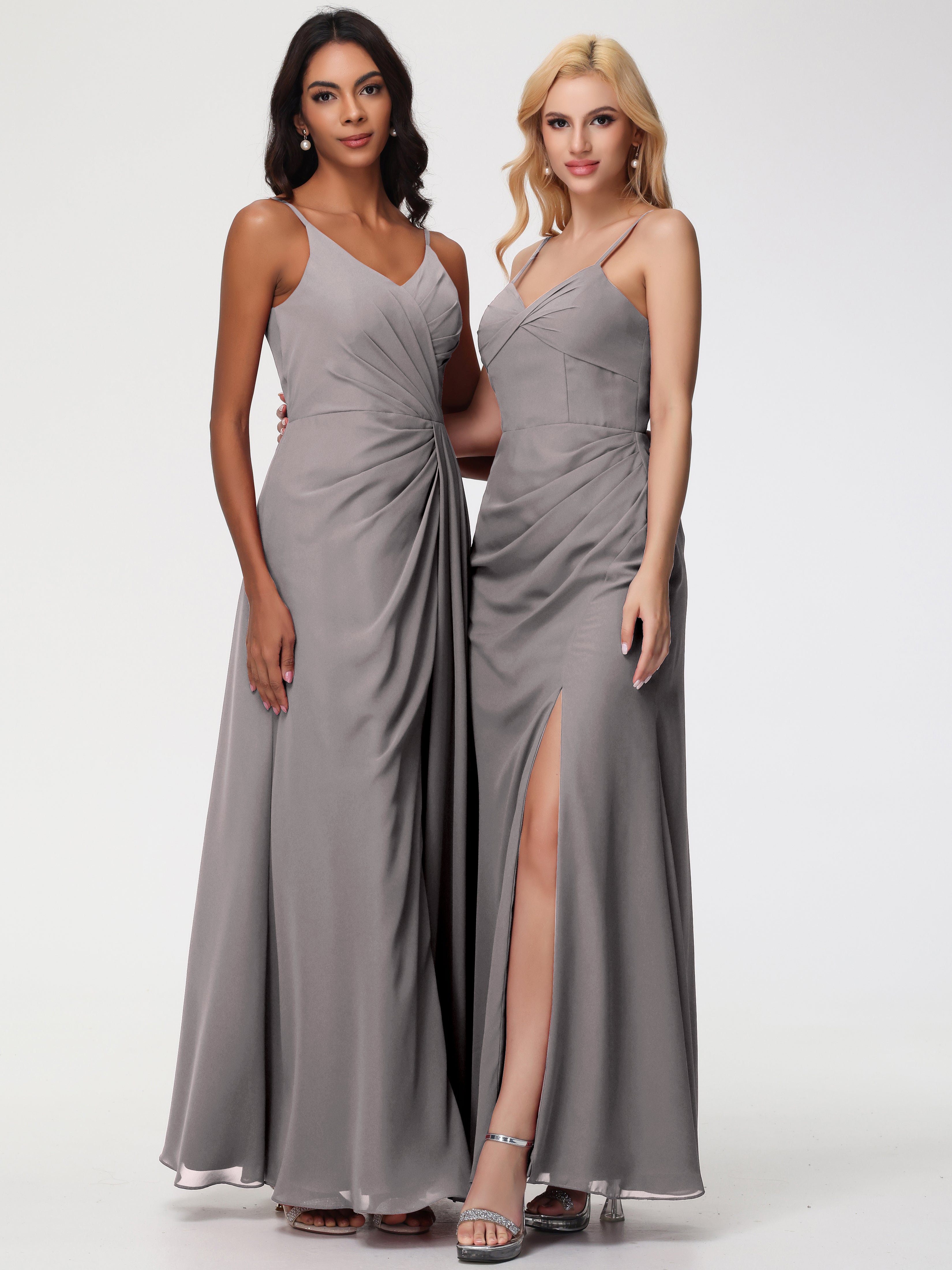 V-Neck A-Line Sleeveless Spaghetti Straps Chiffon Bridesmaid Dresses With Split (Copy)