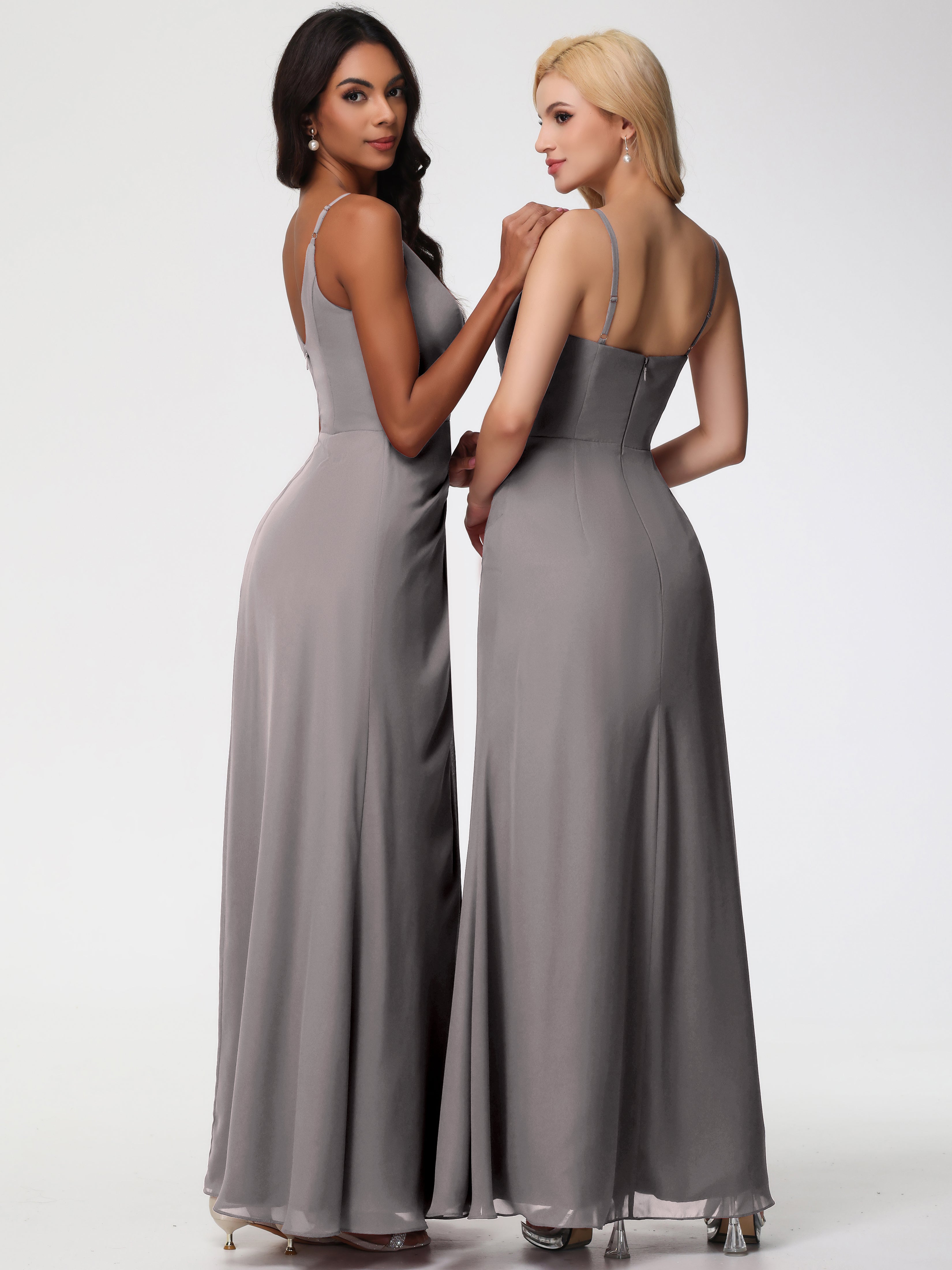 V-Neck A-Line Sleeveless Spaghetti Straps Chiffon Bridesmaid Dresses With Split (Copy)