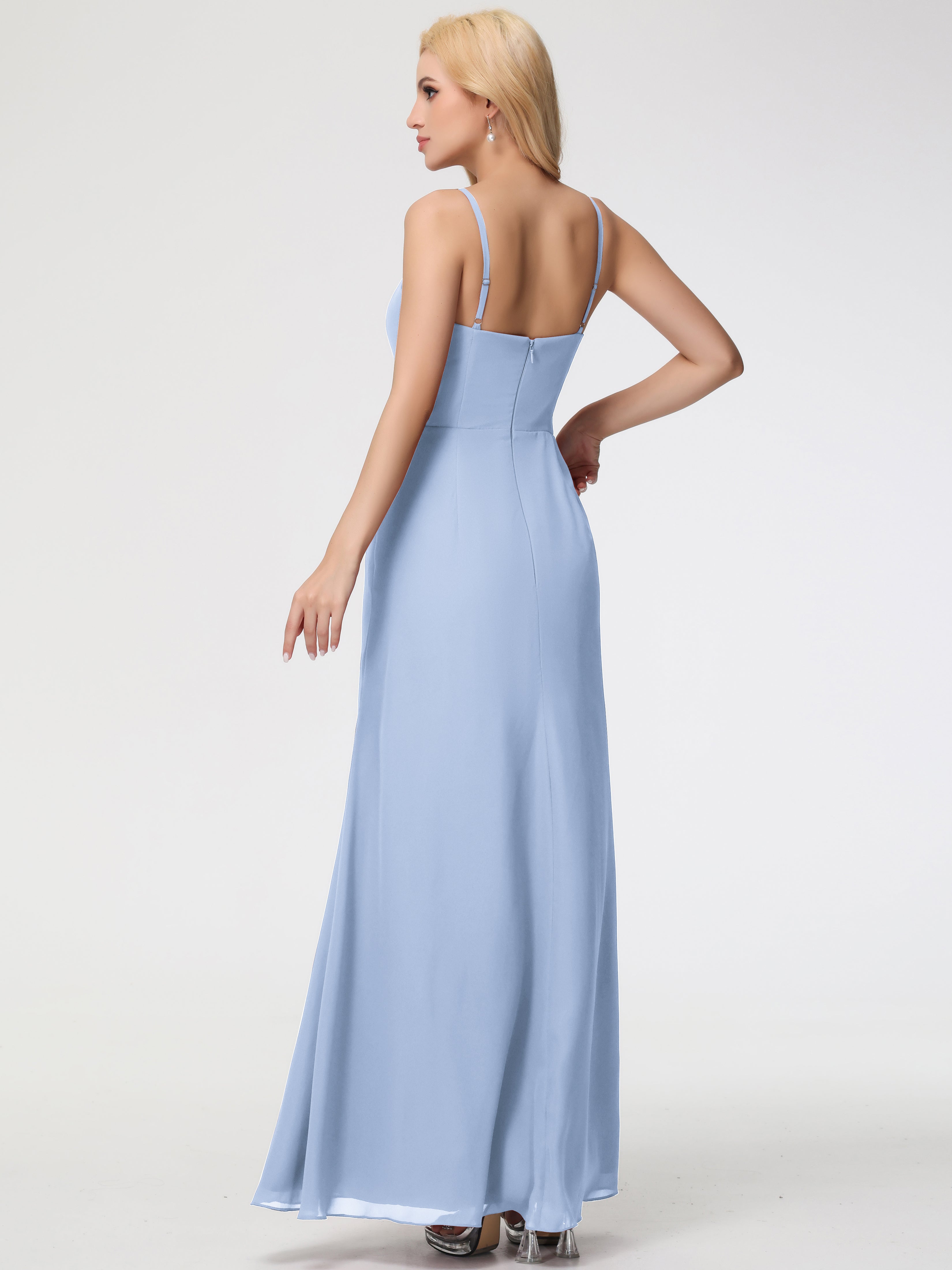 V-Neck A-Line Sleeveless Spaghetti Straps Chiffon Bridesmaid Dresses With Split (Copy)