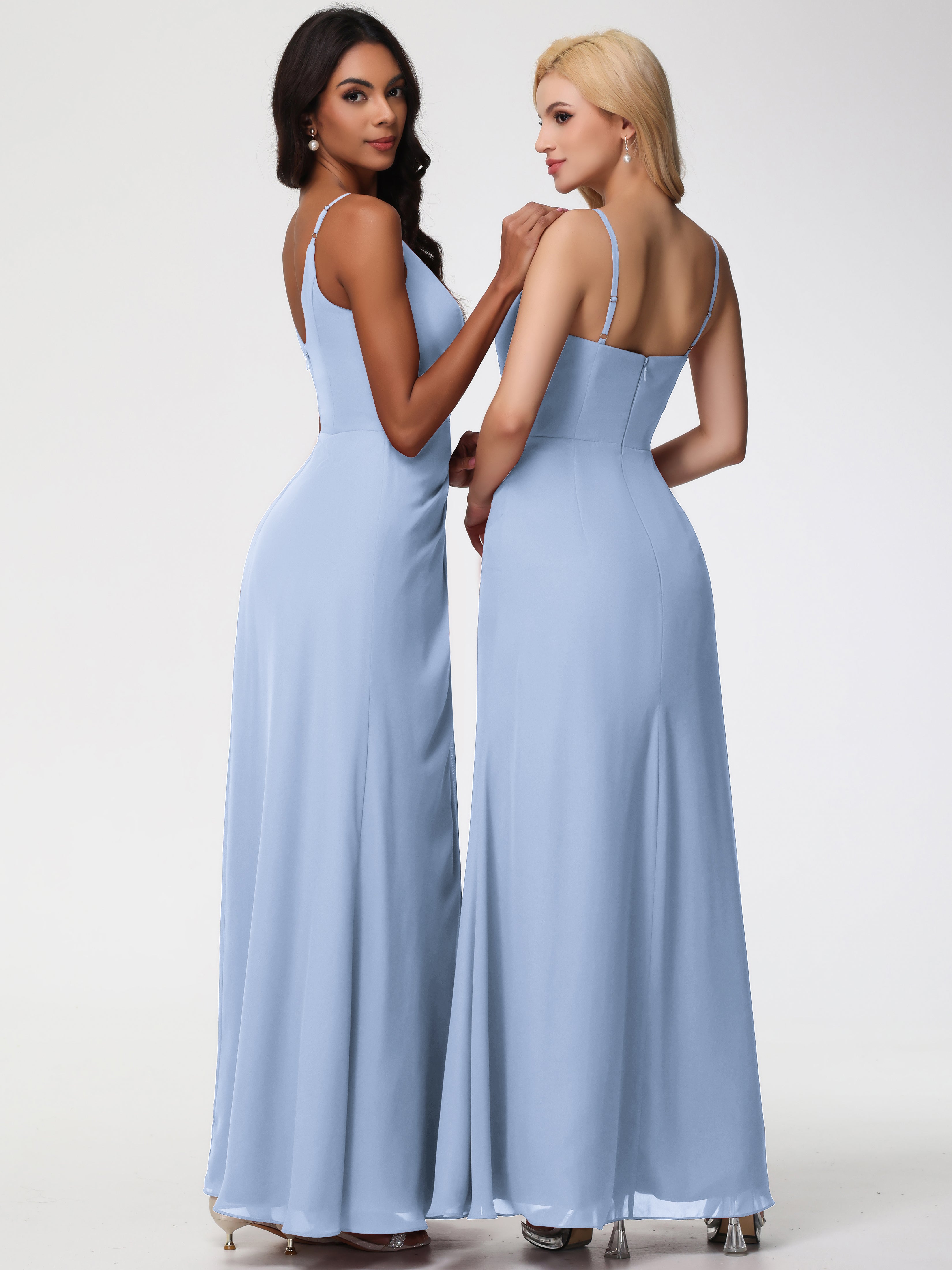 V-Neck A-Line Sleeveless Spaghetti Straps Chiffon Bridesmaid Dresses With Split (Copy)