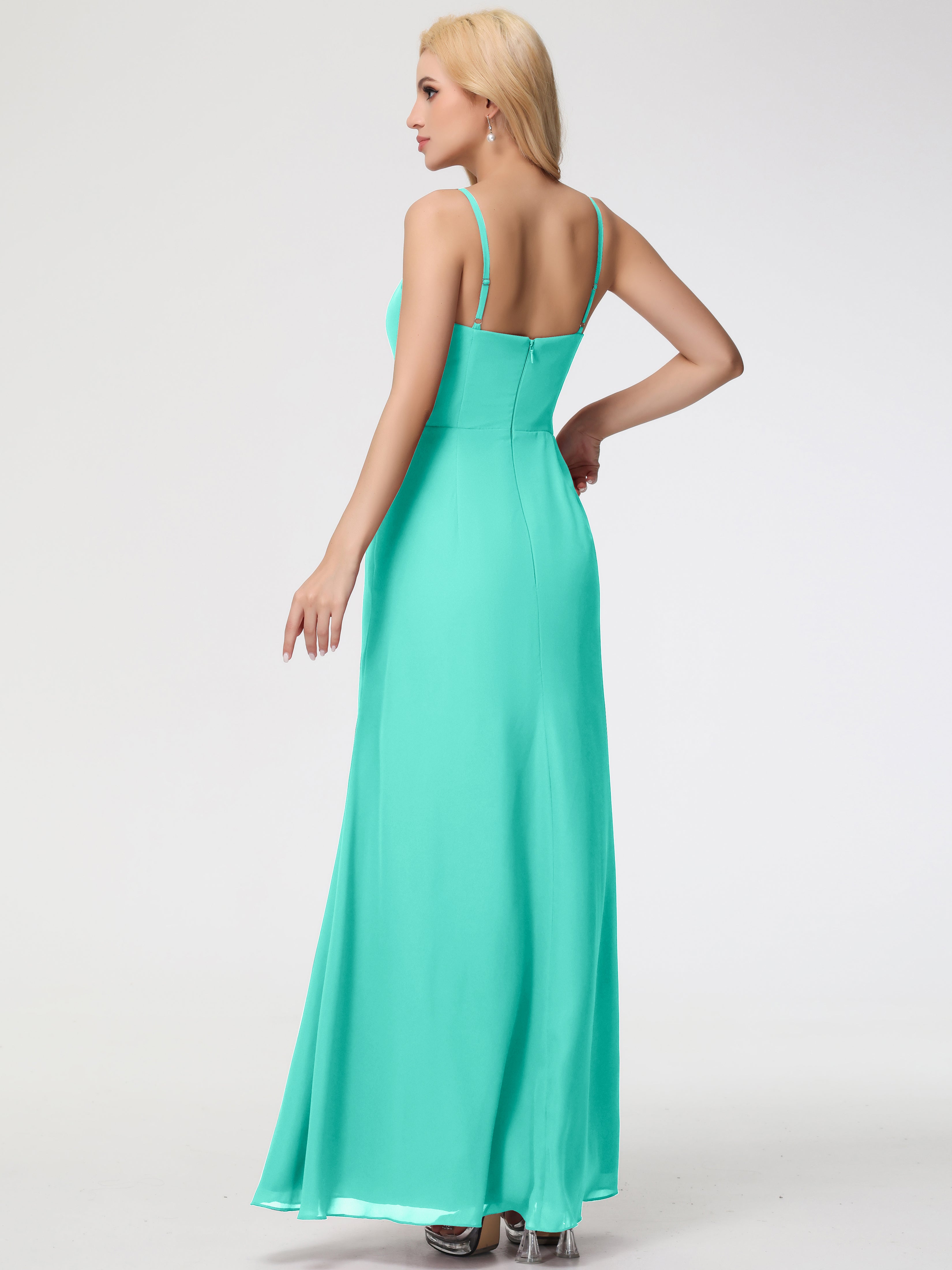 V-Neck A-Line Sleeveless Spaghetti Straps Chiffon Bridesmaid Dresses With Split (Copy)