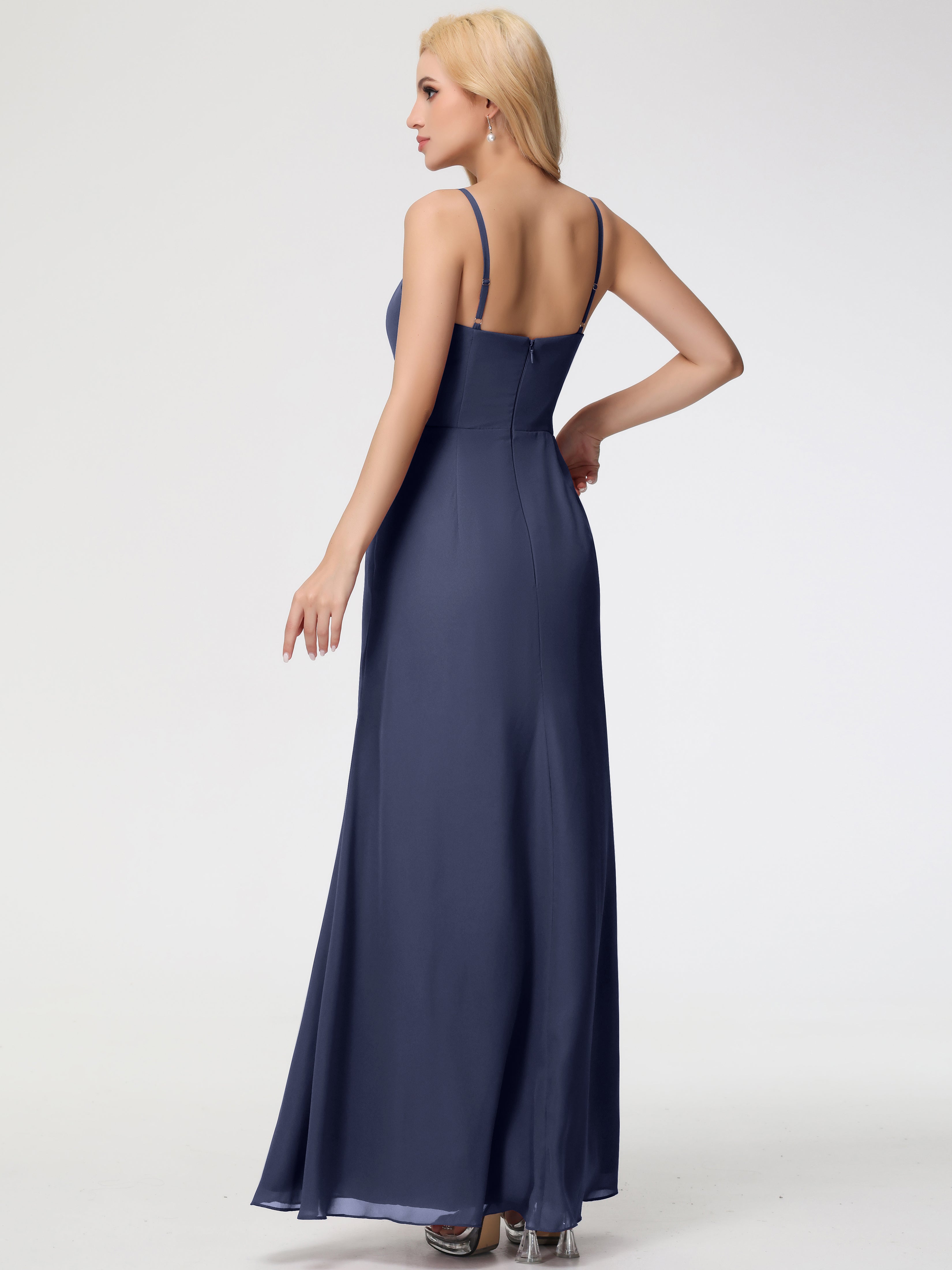 V-Neck A-Line Sleeveless Spaghetti Straps Chiffon Bridesmaid Dresses With Split (Copy)