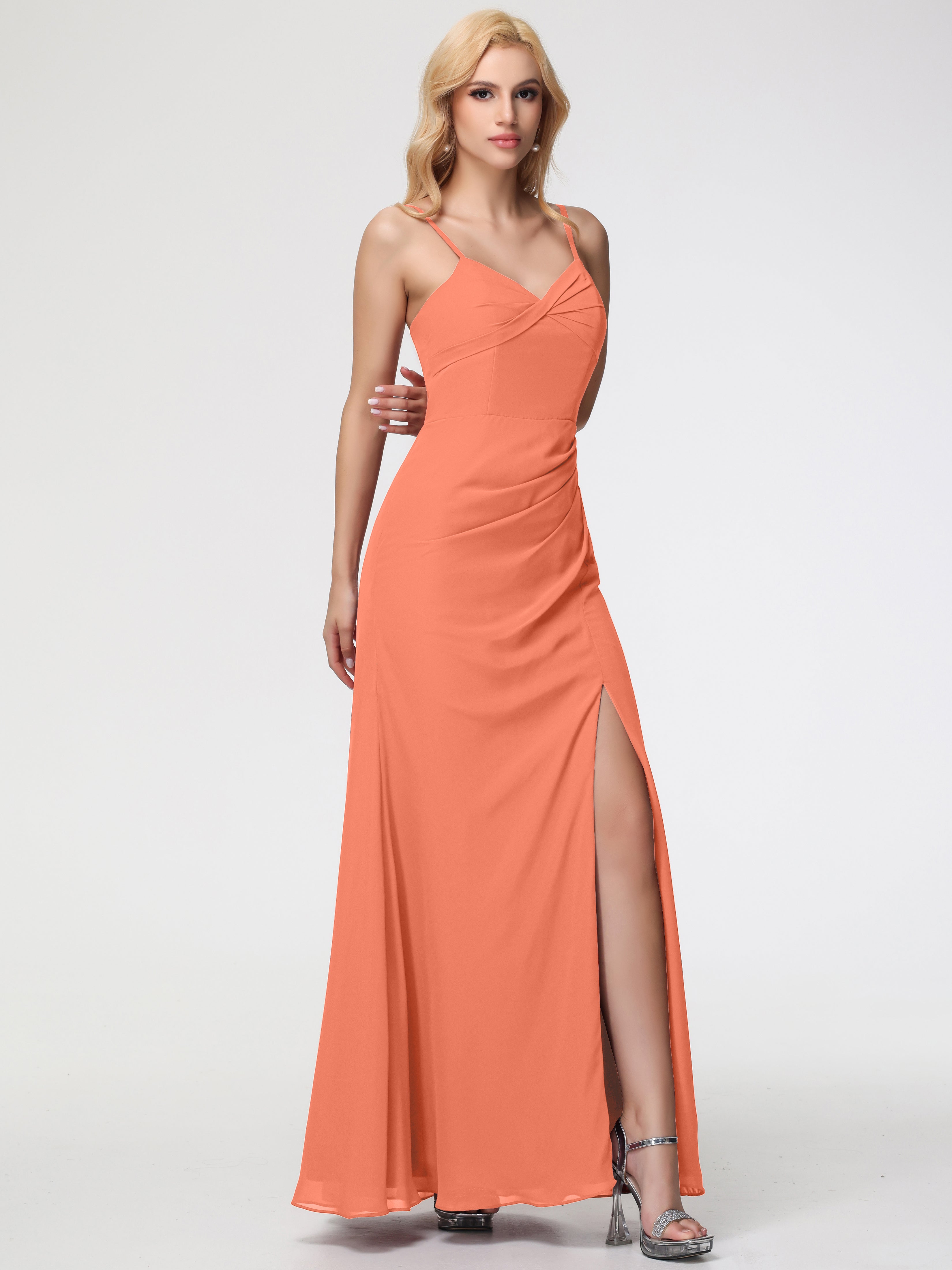 V-Neck A-Line Sleeveless Spaghetti Straps Chiffon Bridesmaid Dresses With Split (Copy)