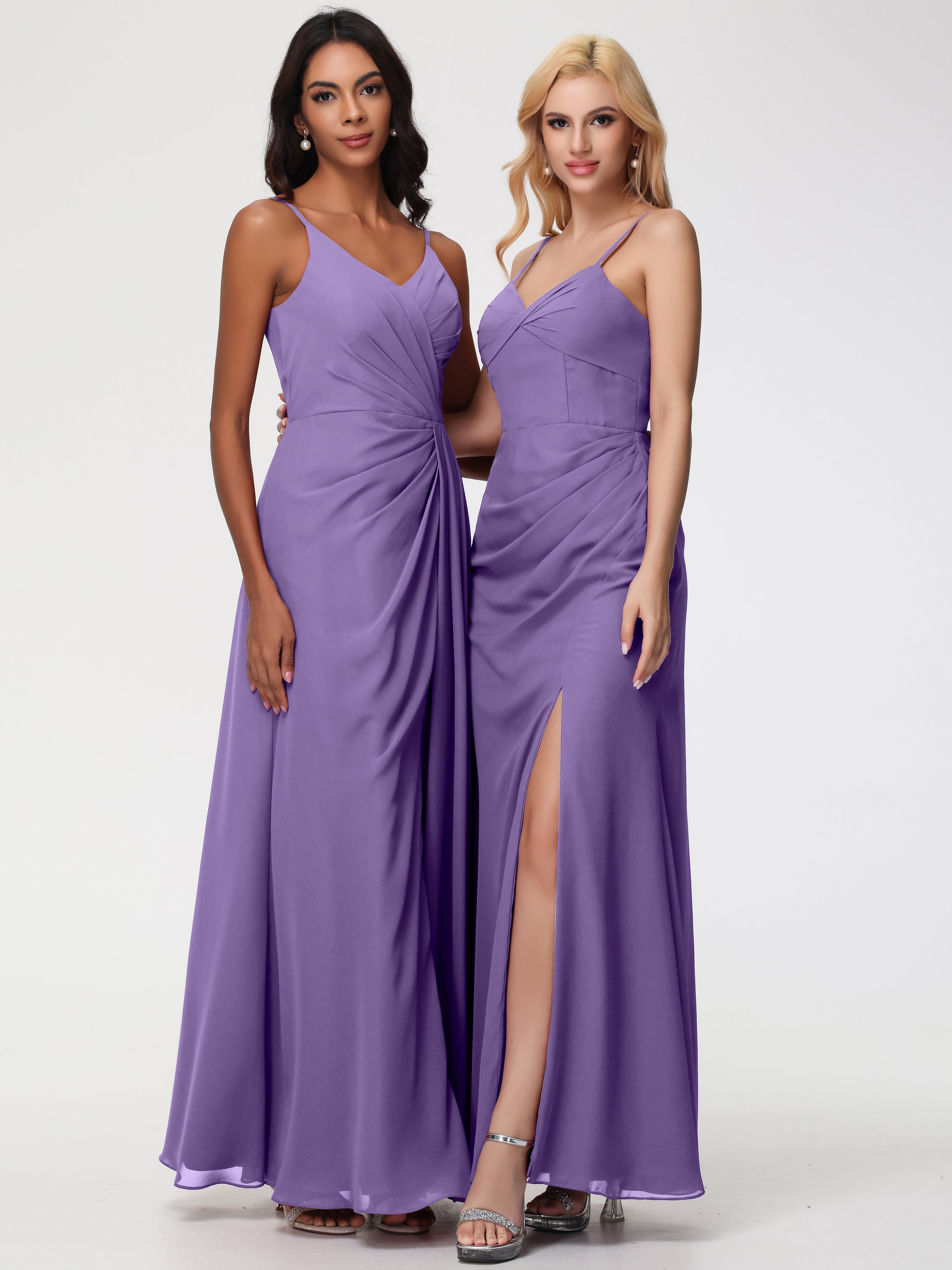 V-Neck A-Line Sleeveless Spaghetti Straps Chiffon Bridesmaid Dresses With Split (Copy)
