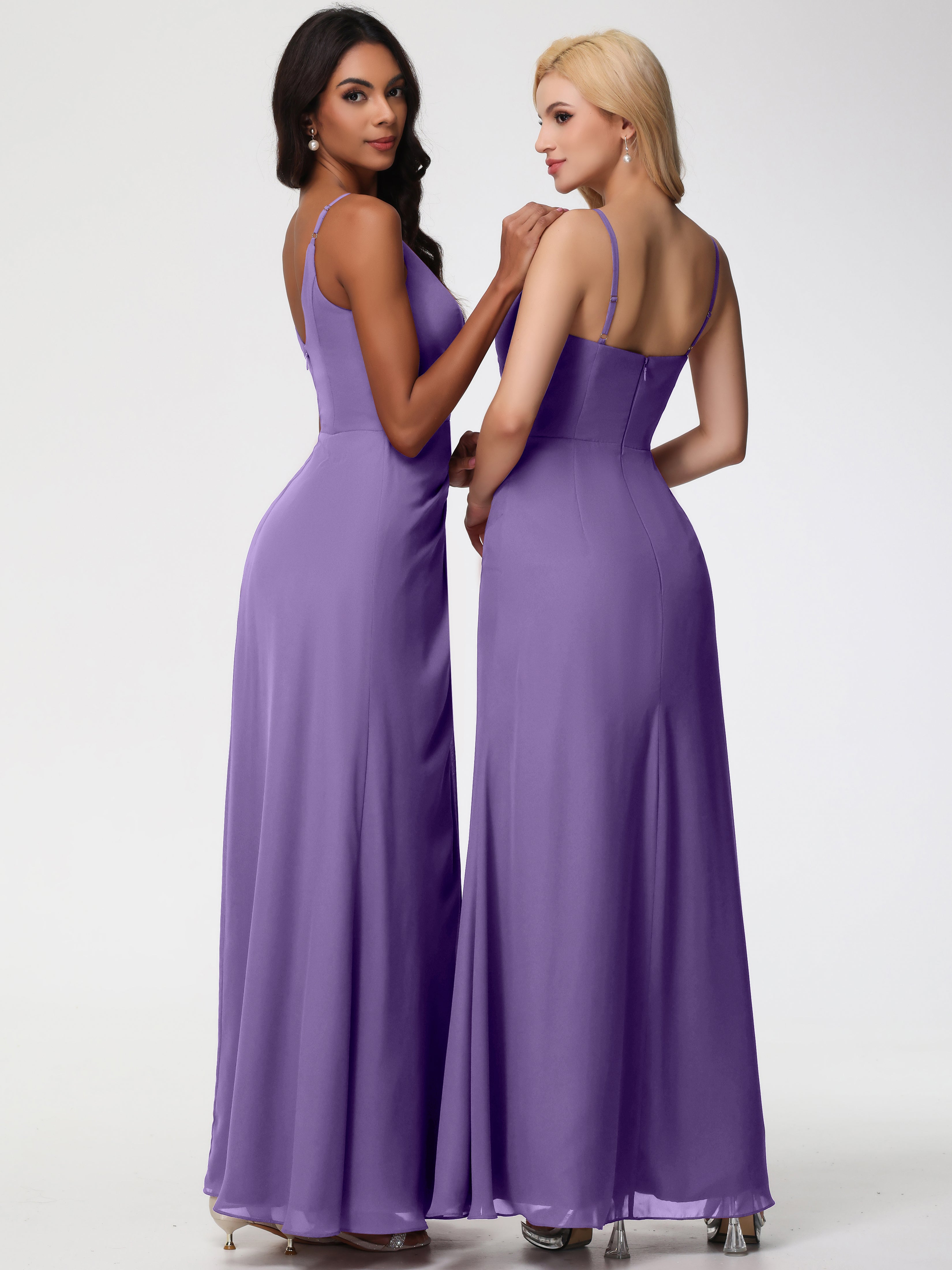 V-Neck A-Line Sleeveless Spaghetti Straps Chiffon Bridesmaid Dresses With Split (Copy)