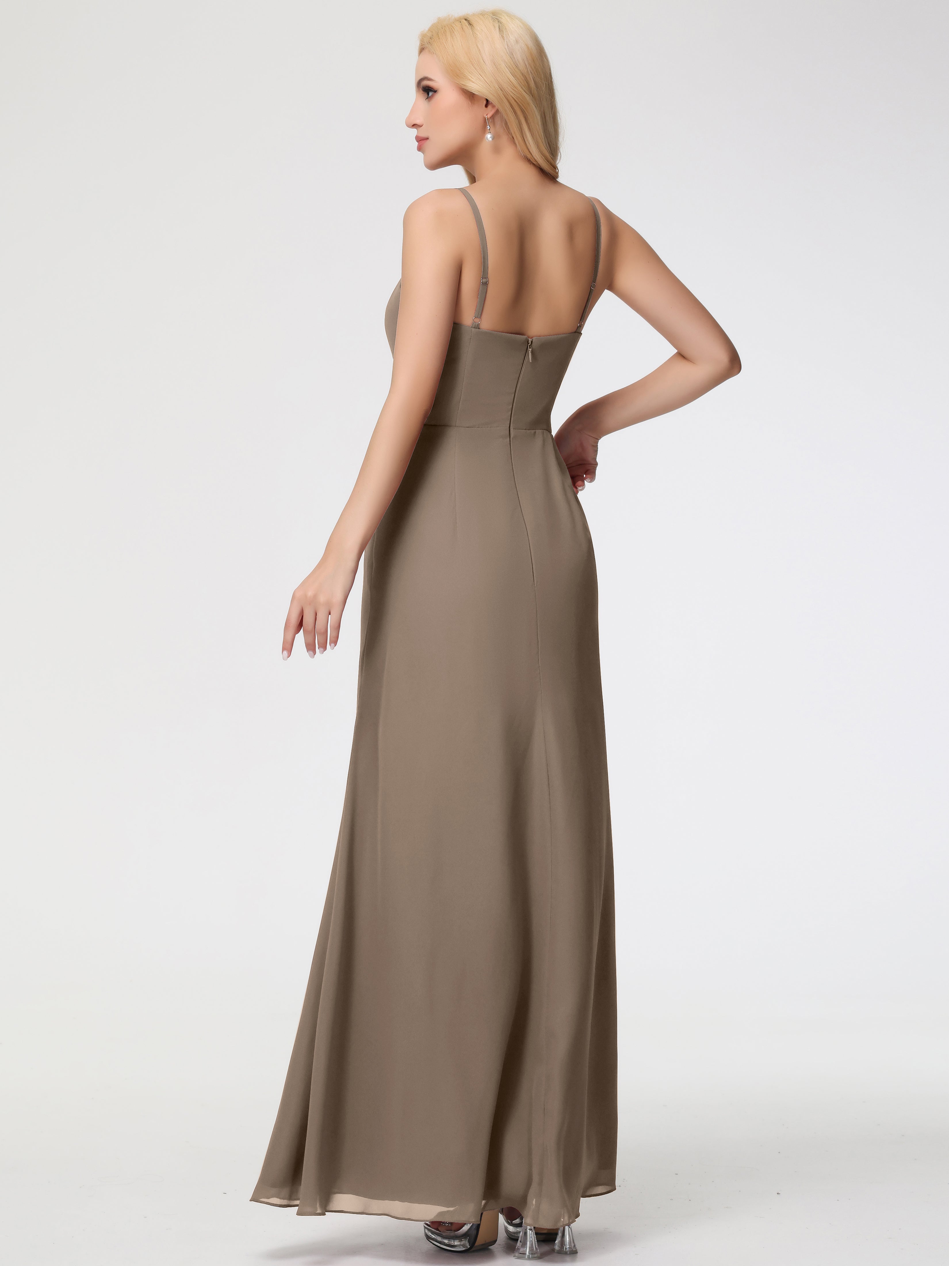 V-Neck A-Line Sleeveless Spaghetti Straps Chiffon Bridesmaid Dresses With Split (Copy)