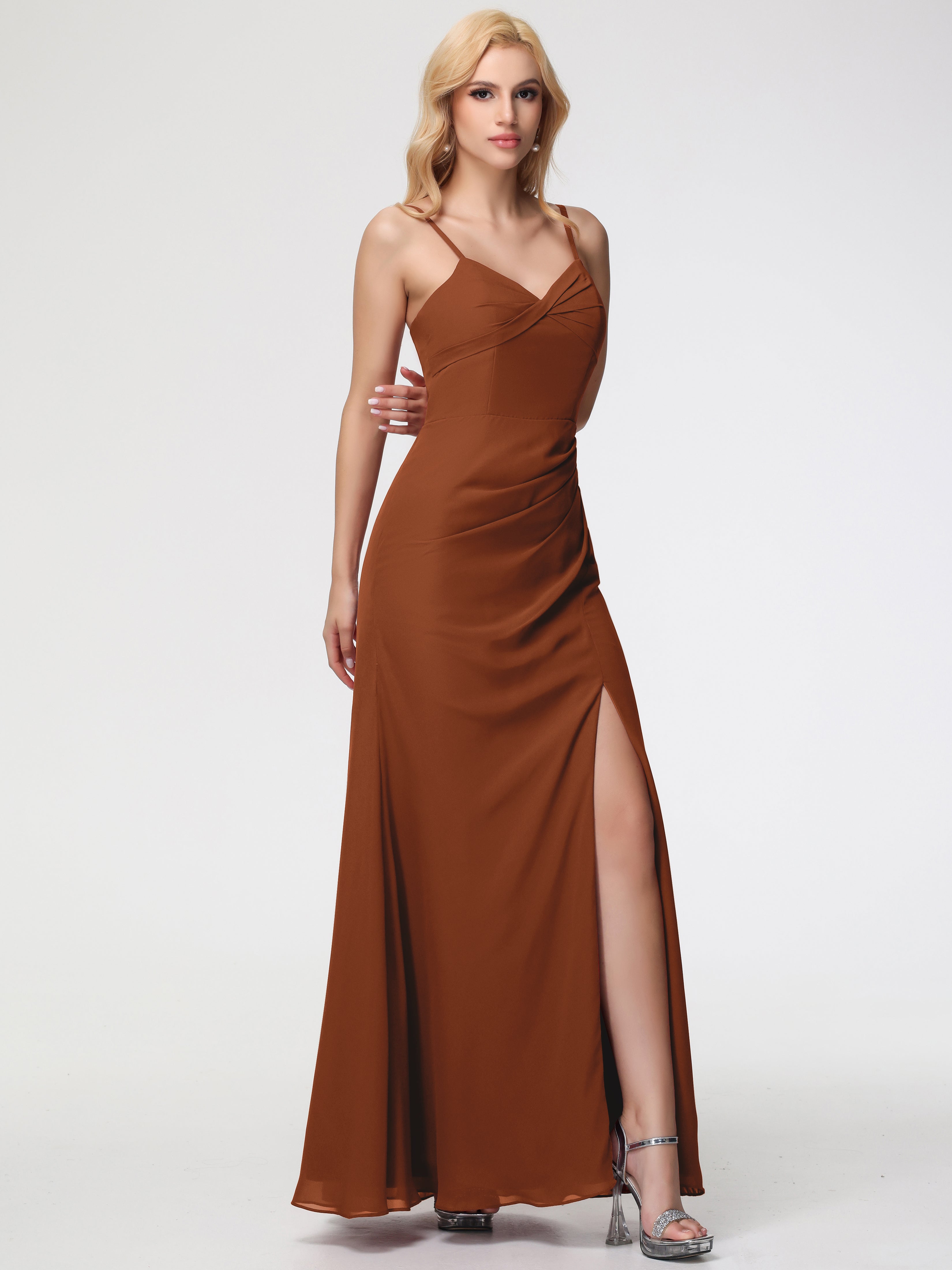 V-Neck A-Line Sleeveless Spaghetti Straps Chiffon Bridesmaid Dresses With Split (Copy)