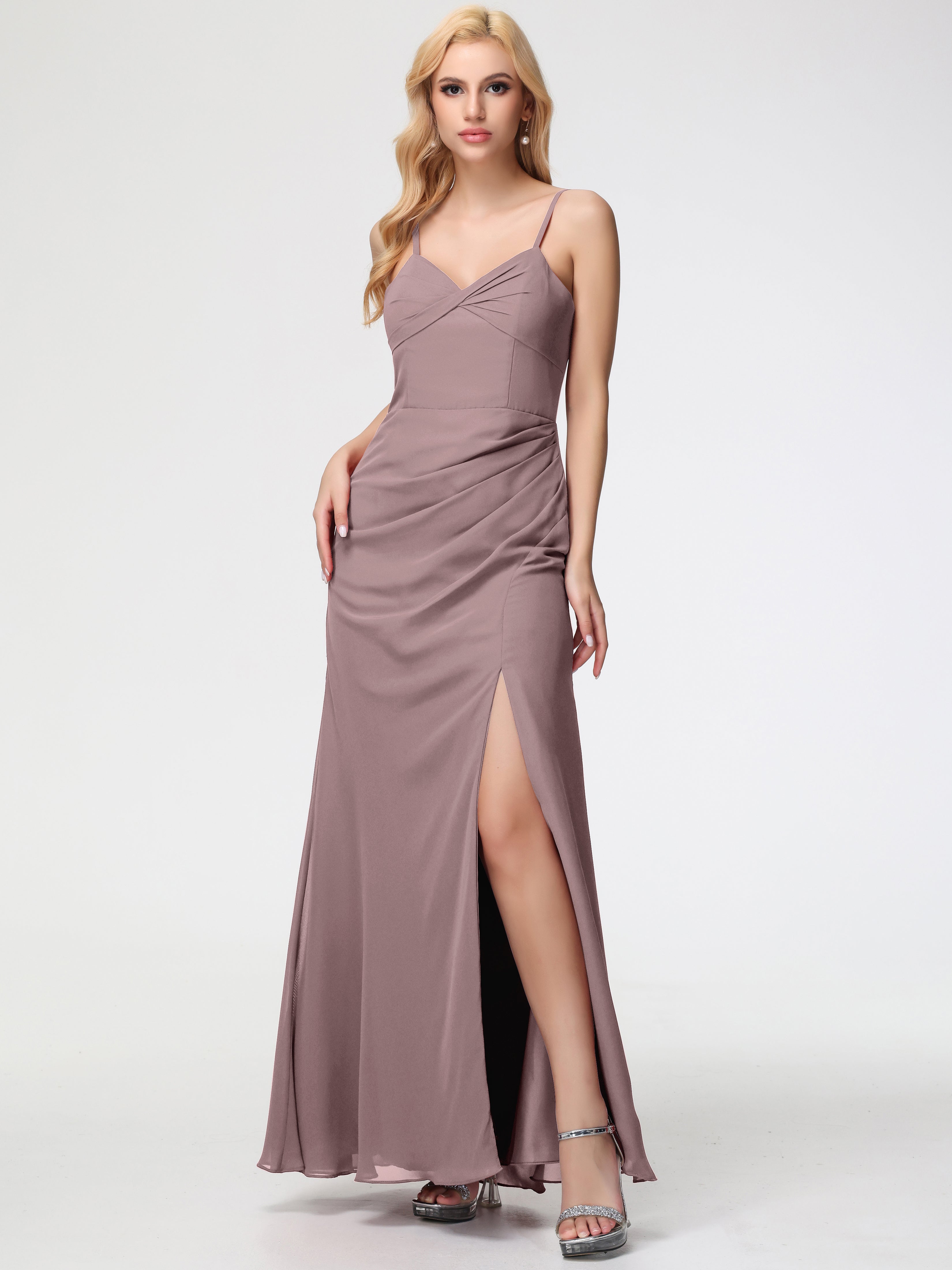 V-Neck A-Line Sleeveless Spaghetti Straps Chiffon Bridesmaid Dresses With Split (Copy)