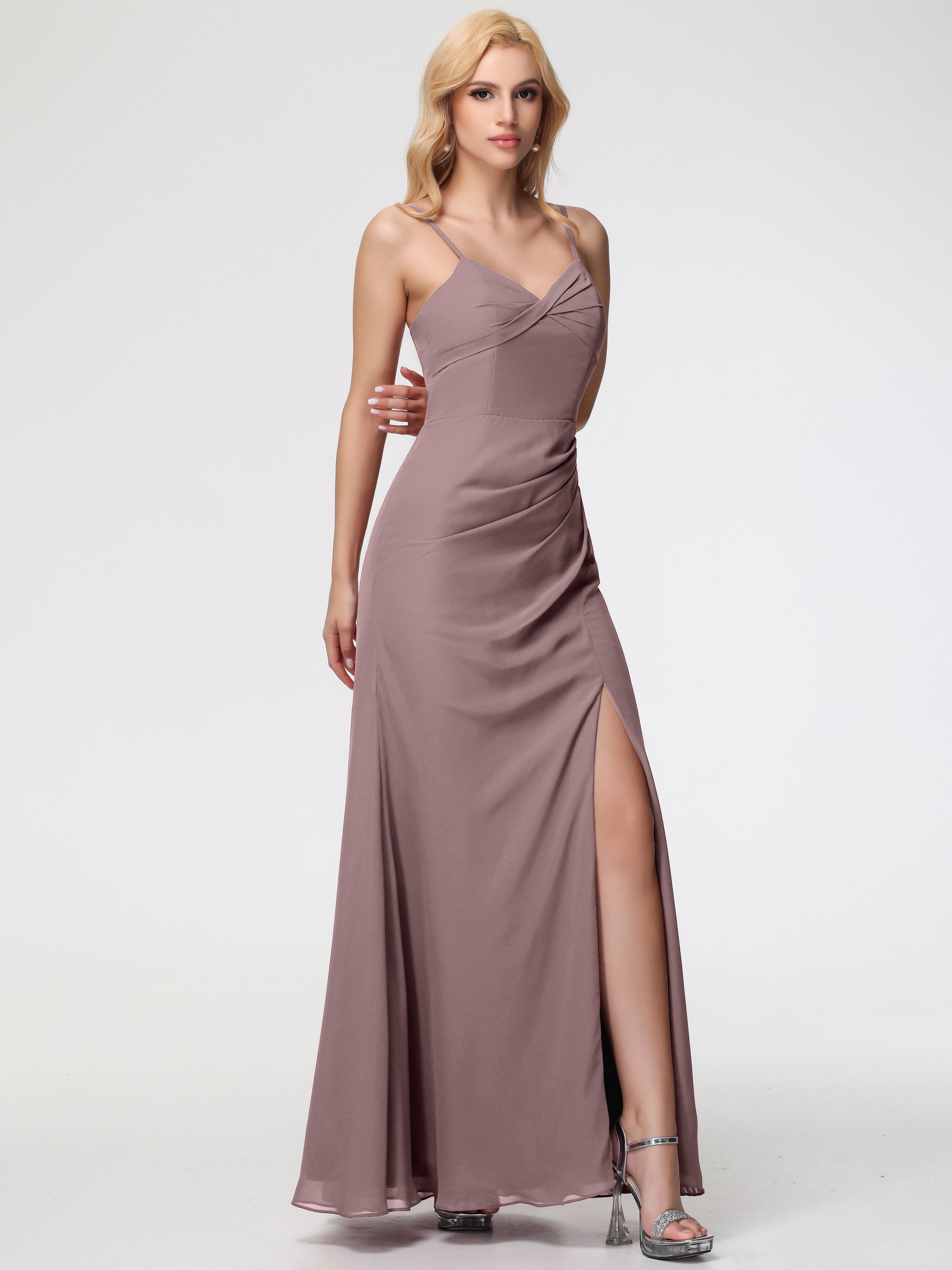 V-Neck A-Line Sleeveless Spaghetti Straps Chiffon Bridesmaid Dresses With Split (Copy)