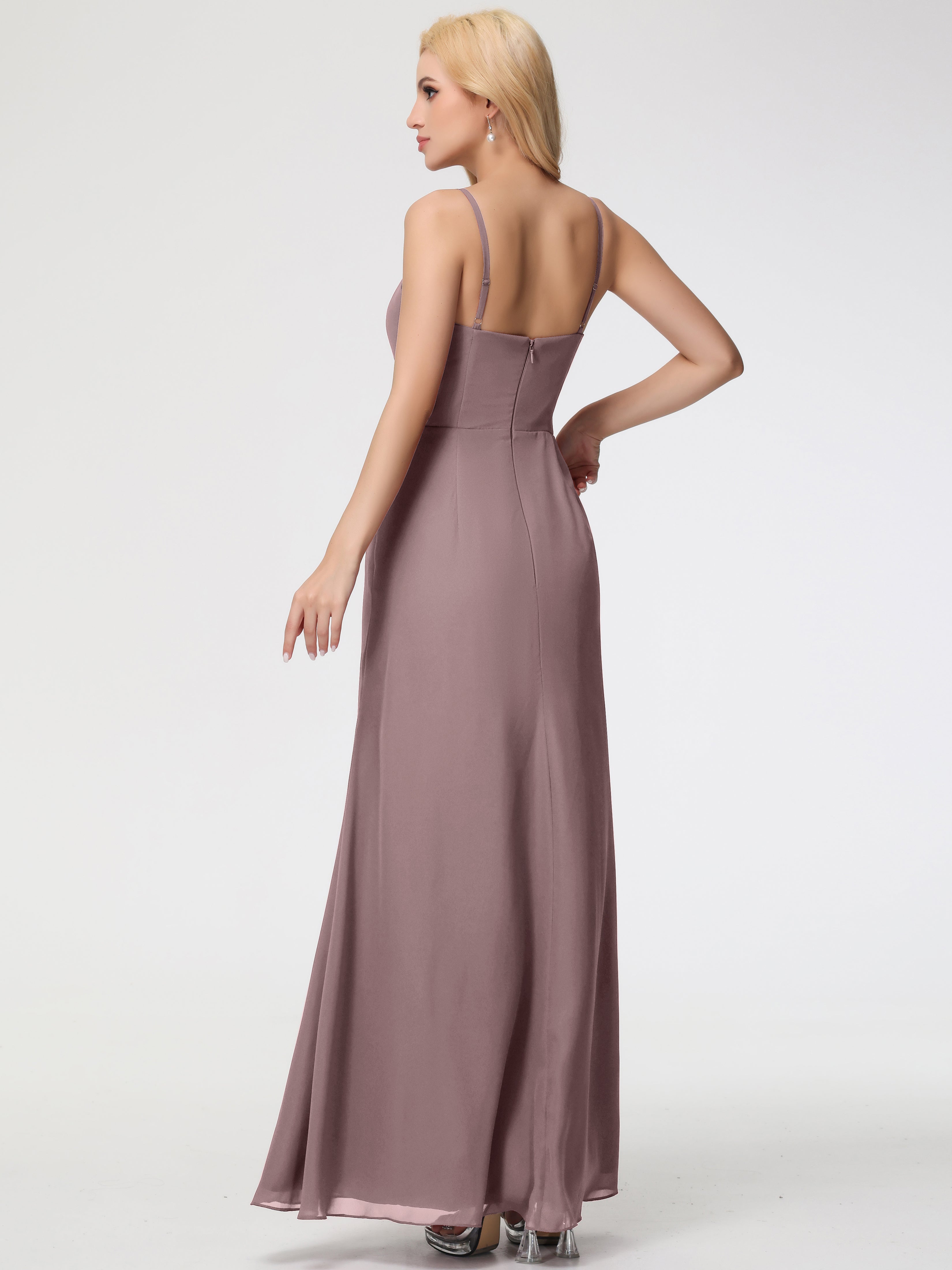 V-Neck A-Line Sleeveless Spaghetti Straps Chiffon Bridesmaid Dresses With Split (Copy)