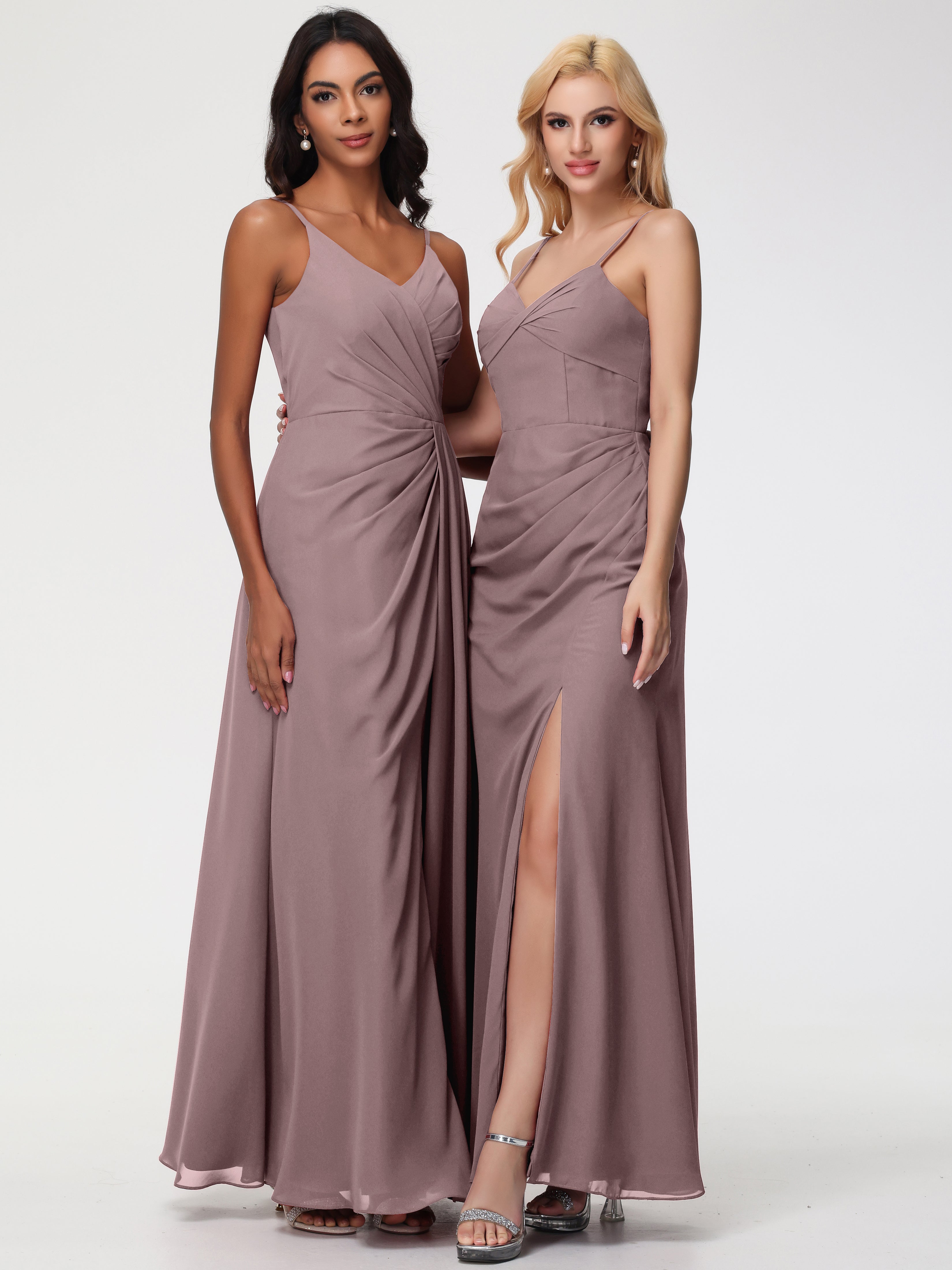 V-Neck A-Line Sleeveless Spaghetti Straps Chiffon Bridesmaid Dresses With Split (Copy)