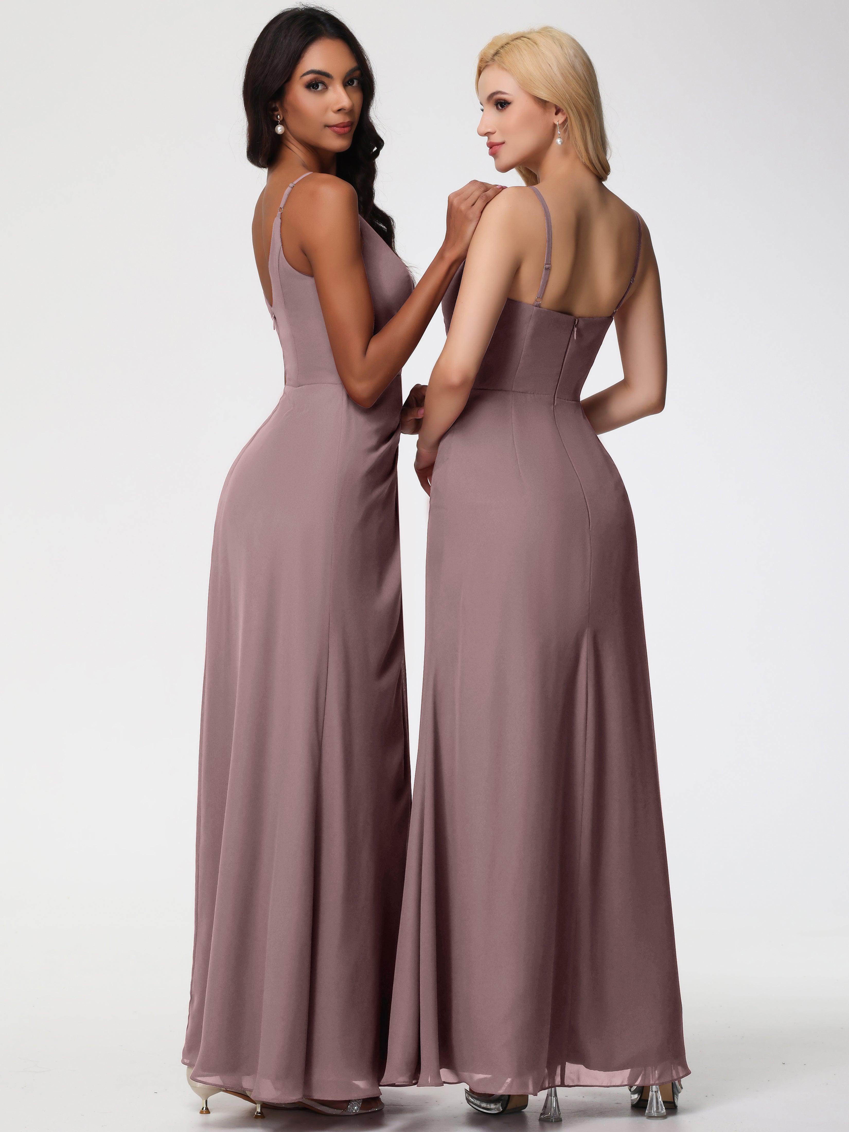V-Neck A-Line Sleeveless Spaghetti Straps Chiffon Bridesmaid Dresses With Split (Copy)