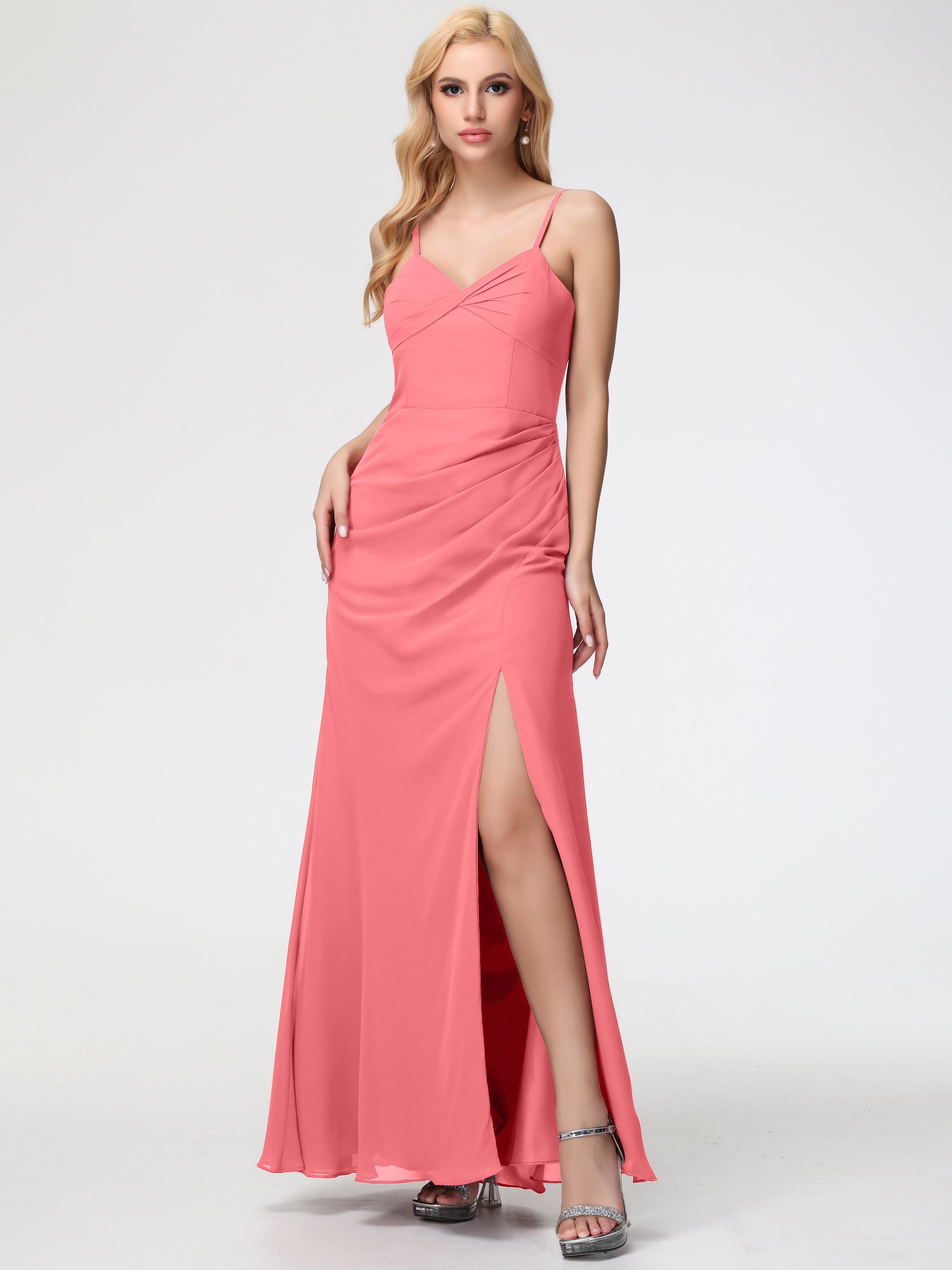 V-Neck A-Line Sleeveless Spaghetti Straps Chiffon Bridesmaid Dresses With Split (Copy)