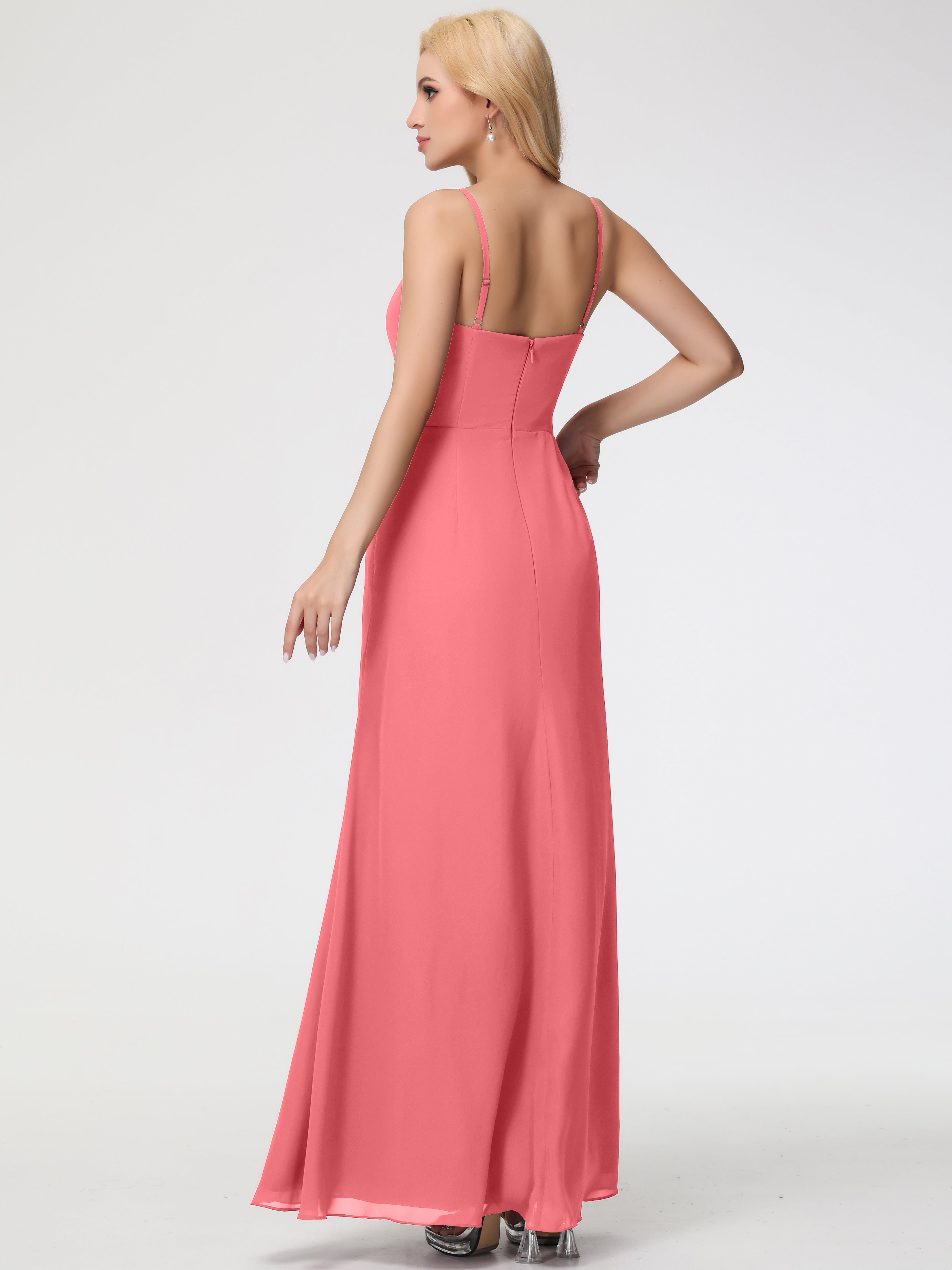 V-Neck A-Line Sleeveless Spaghetti Straps Chiffon Bridesmaid Dresses With Split (Copy)