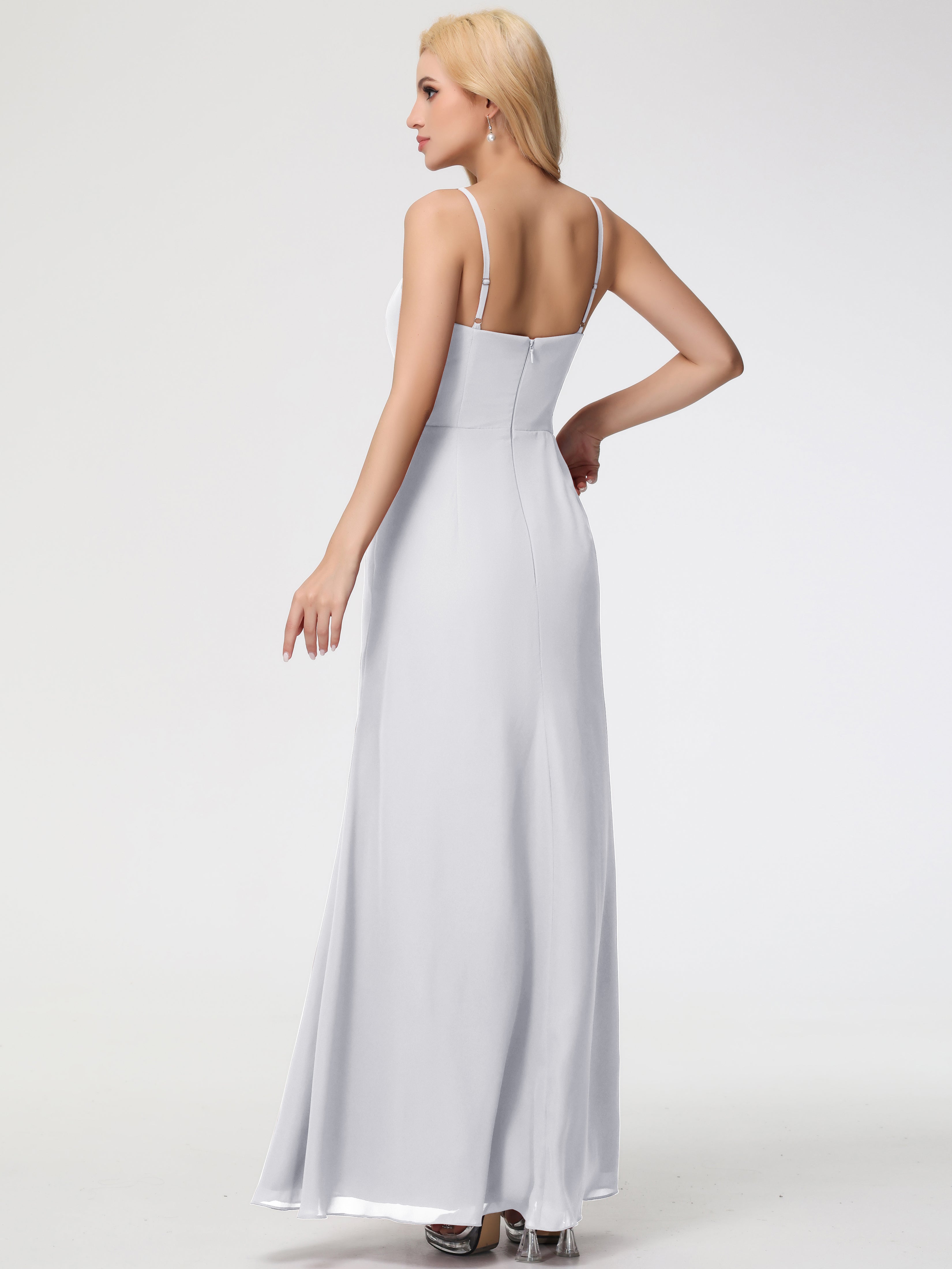 V-Neck A-Line Sleeveless Spaghetti Straps Chiffon Bridesmaid Dresses With Split (Copy)