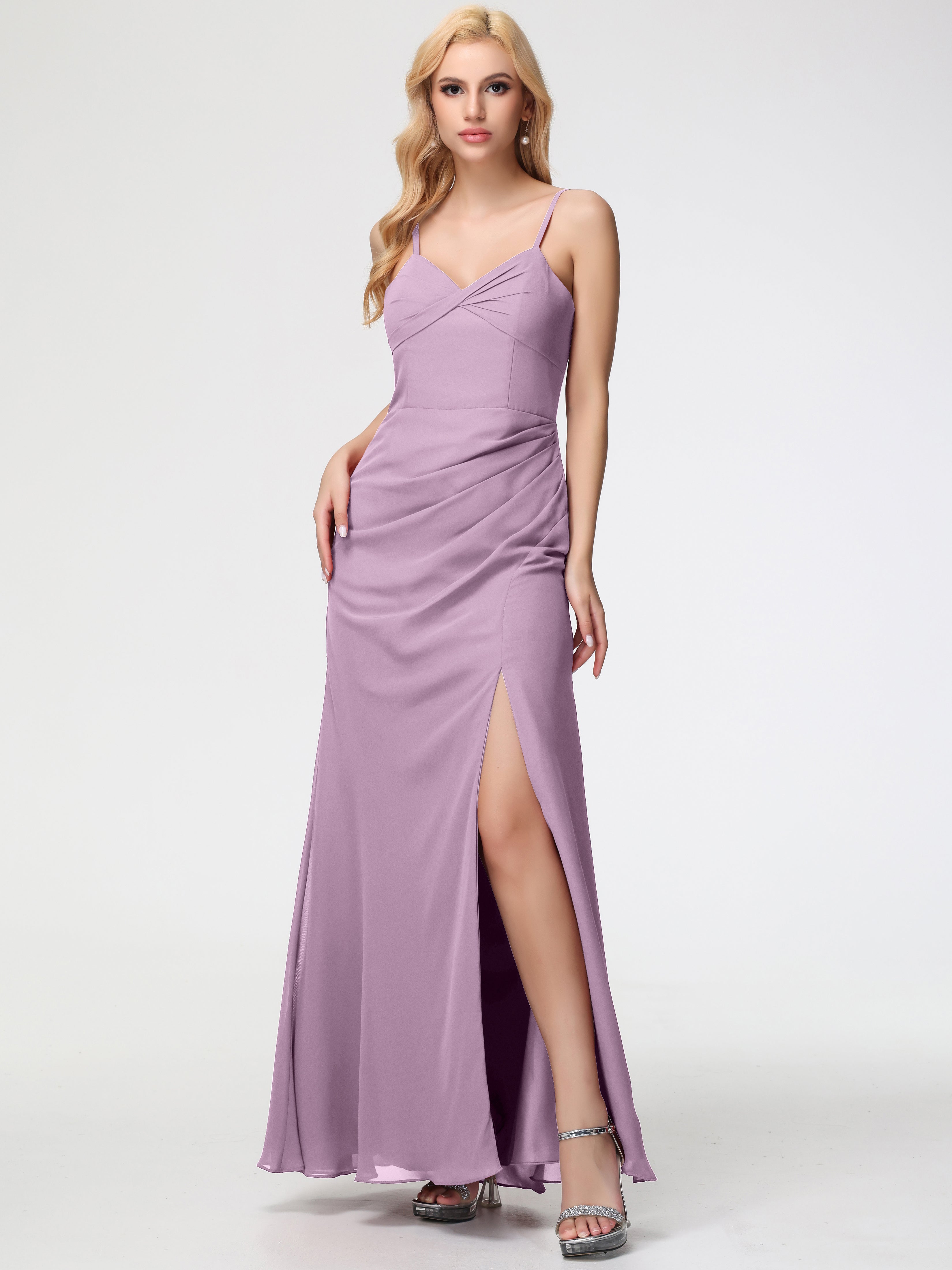 V-Neck A-Line Sleeveless Spaghetti Straps Chiffon Bridesmaid Dresses With Split (Copy)