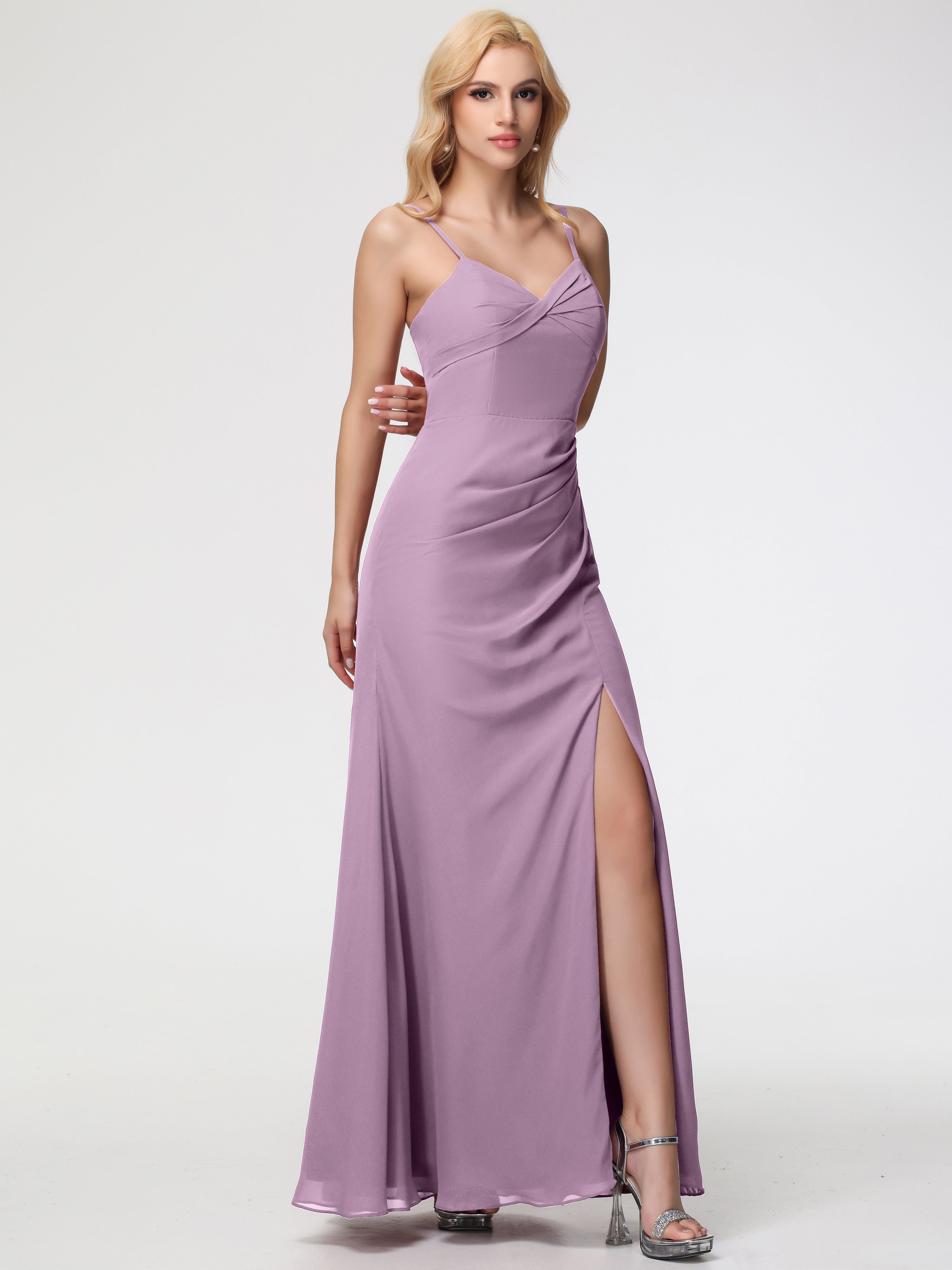 V-Neck A-Line Sleeveless Spaghetti Straps Chiffon Bridesmaid Dresses With Split (Copy)
