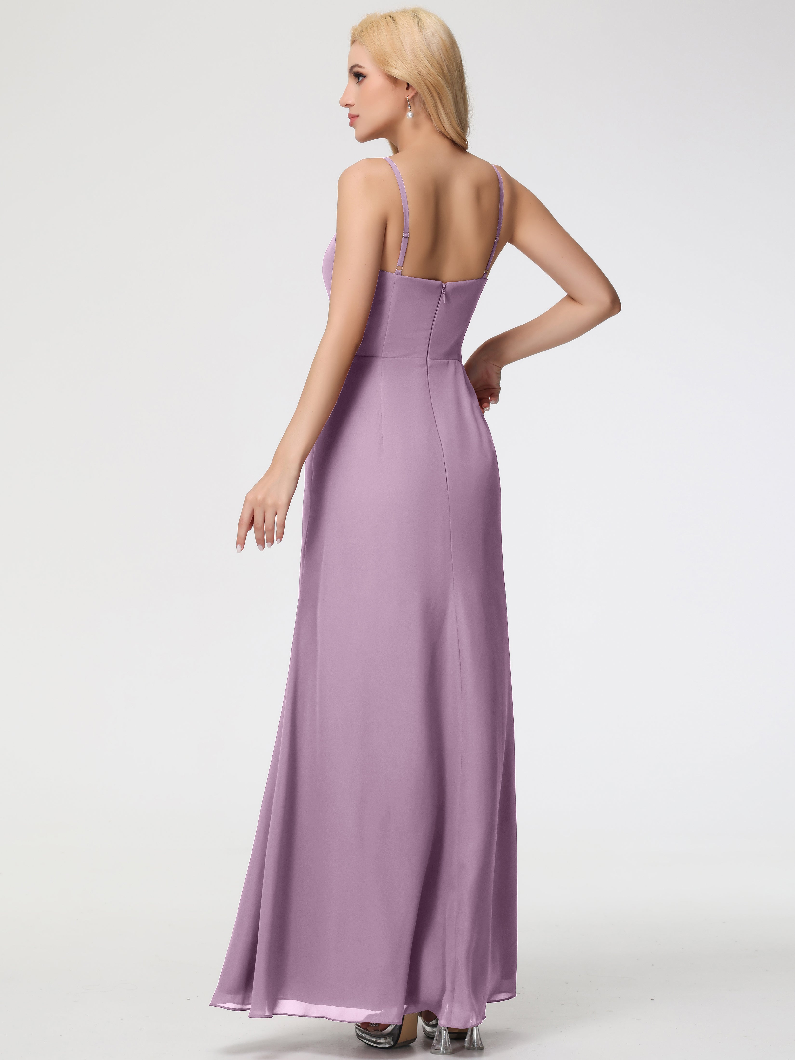V-Neck A-Line Sleeveless Spaghetti Straps Chiffon Bridesmaid Dresses With Split (Copy)