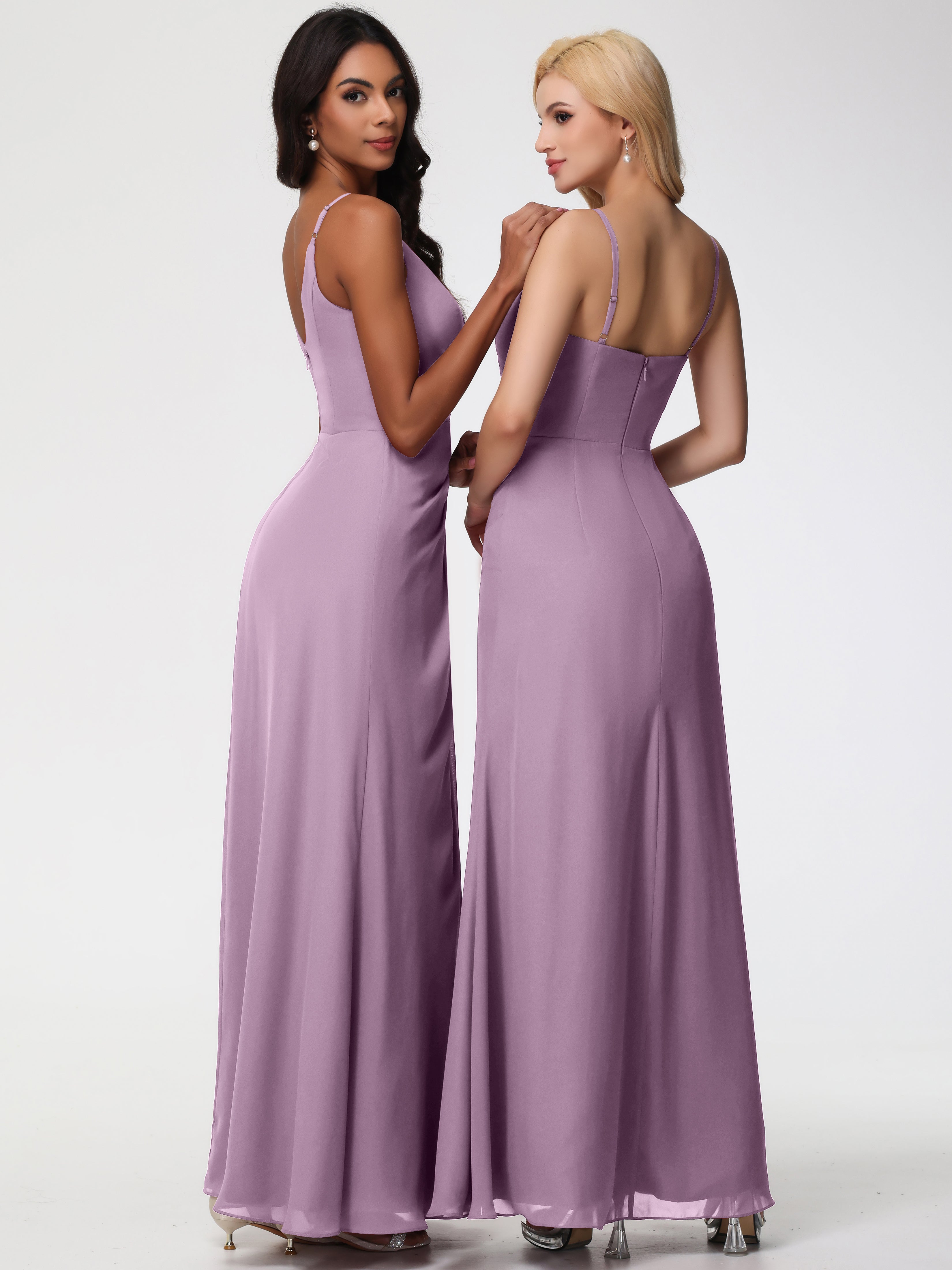 V-Neck A-Line Sleeveless Spaghetti Straps Chiffon Bridesmaid Dresses With Split (Copy)