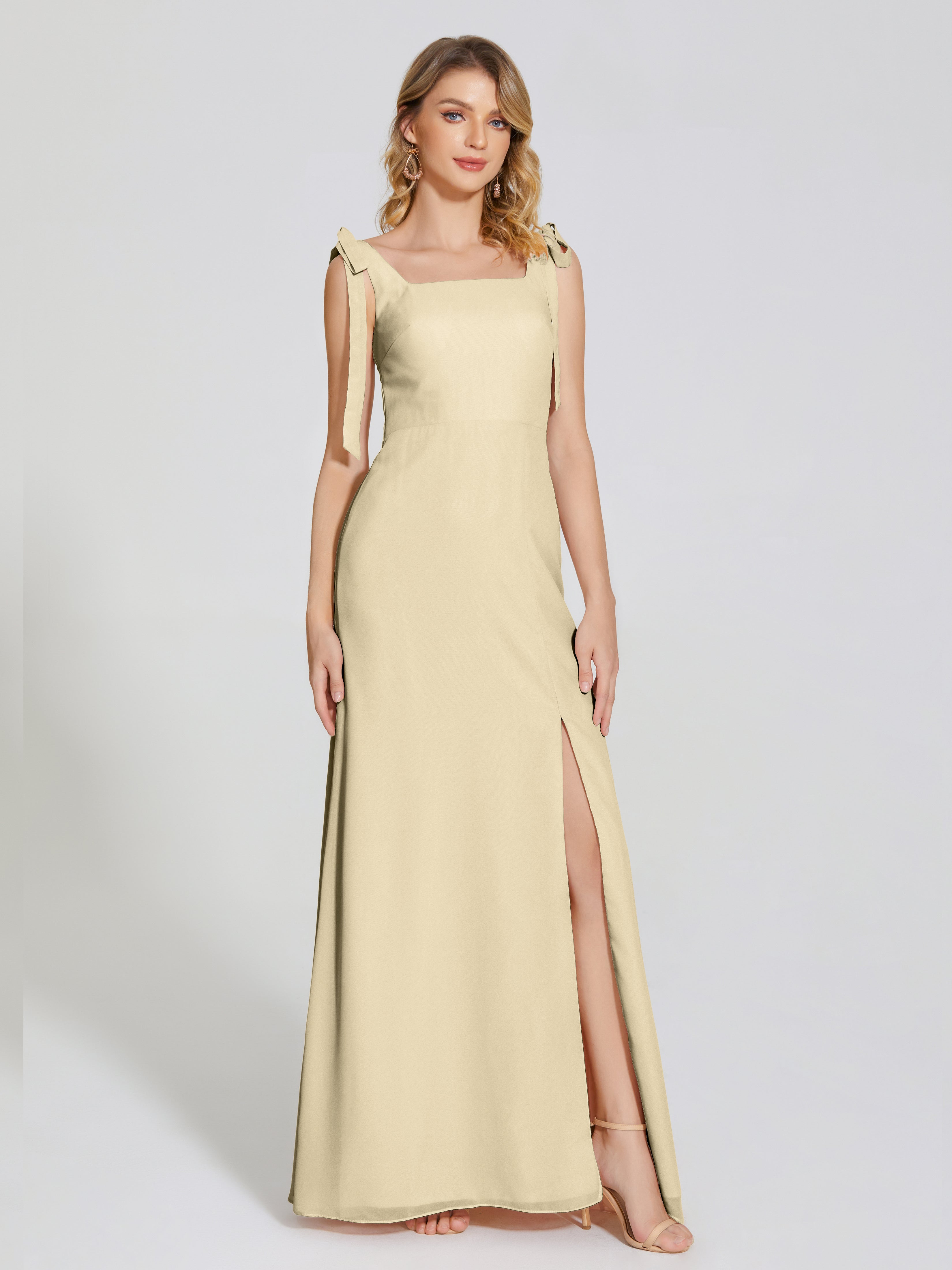 Bridesmaid Dress Champagne Michelle Elegant Square Neckline Chiffon Br