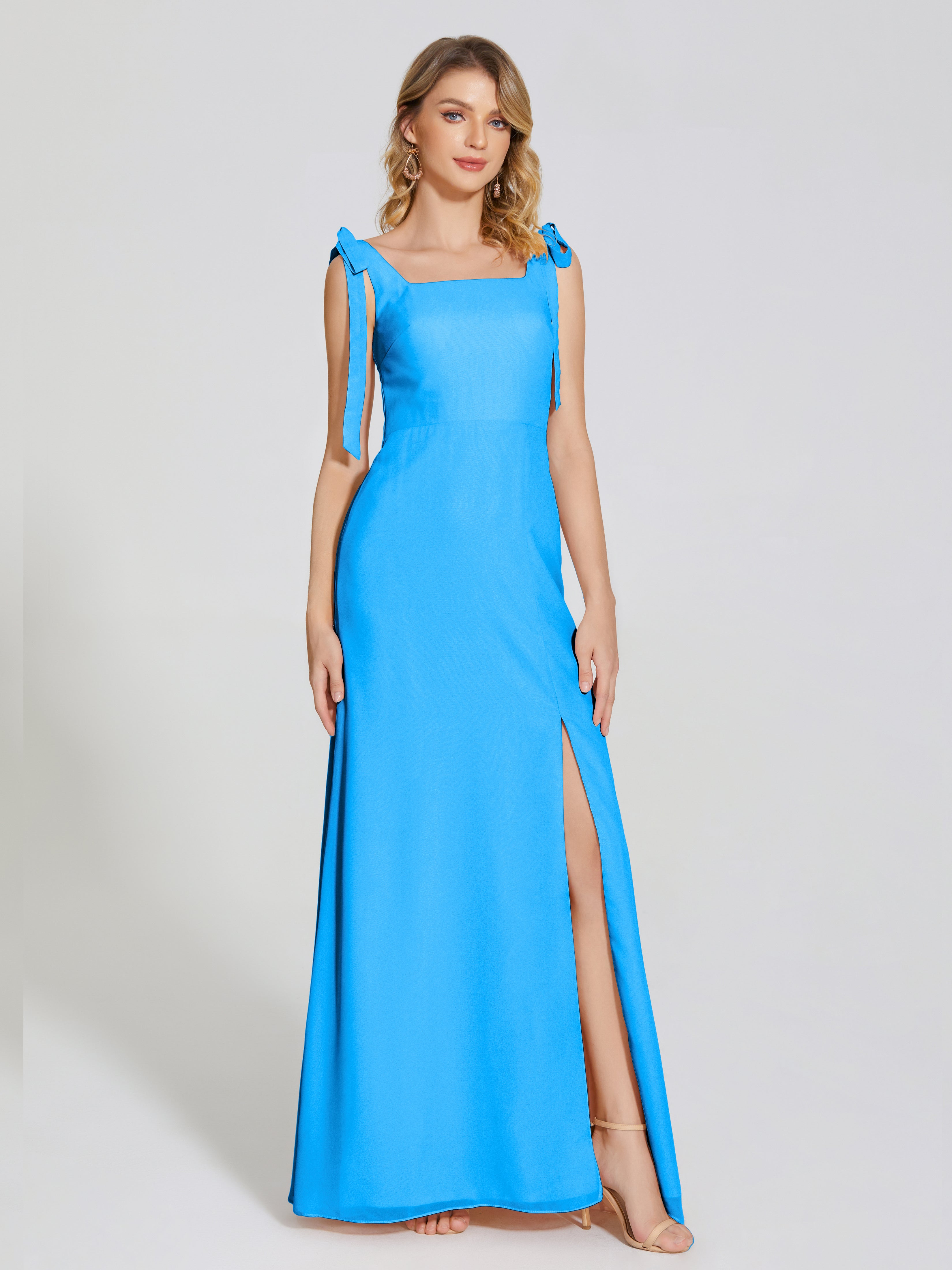Ocean Blue Bridesmaids Dresses Michelle Elegant Square Neckline Chiffo