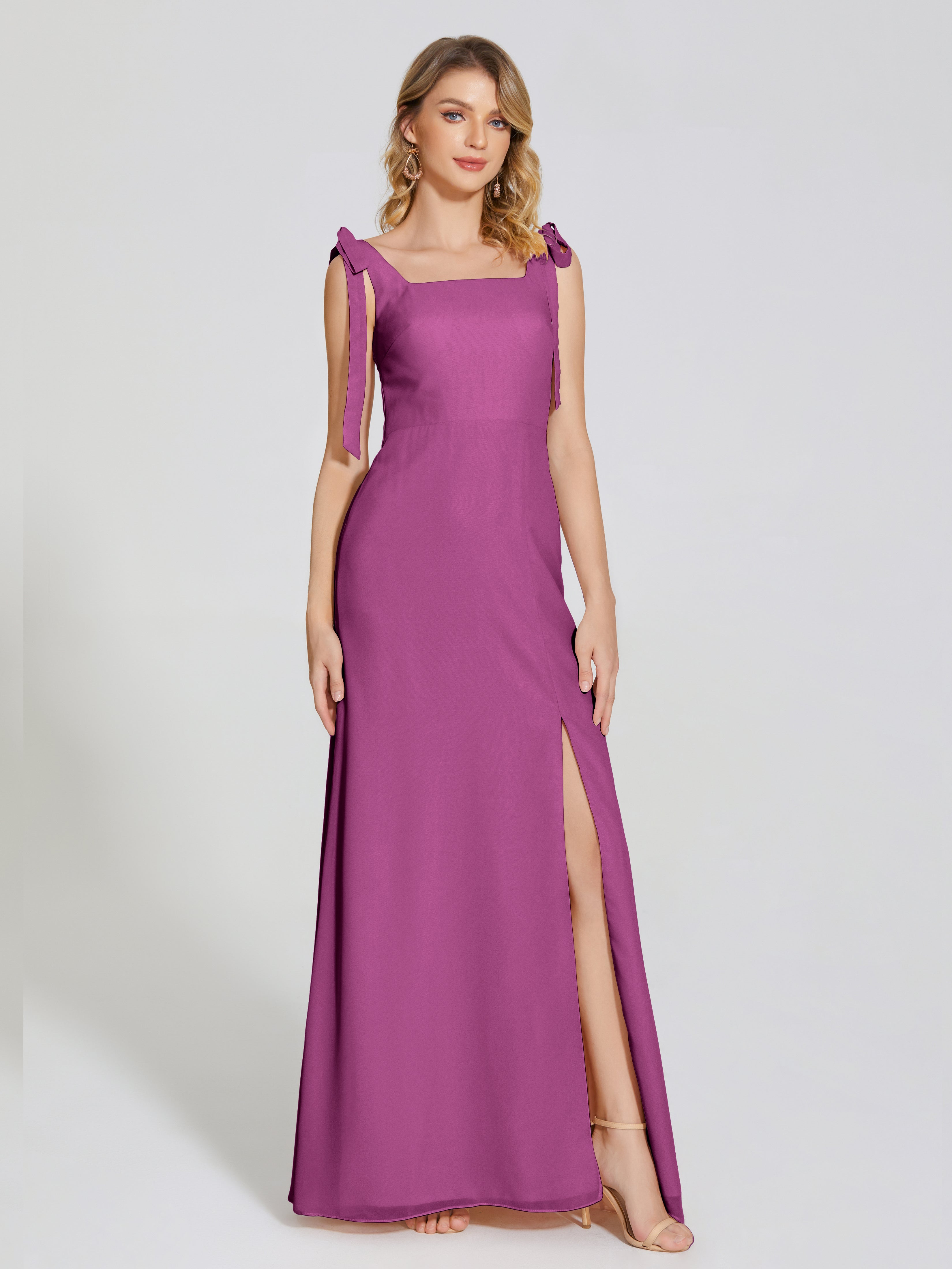 Orchid Bridesmaids Dresses Michelle Elegant Square Neckline Chiffon Br