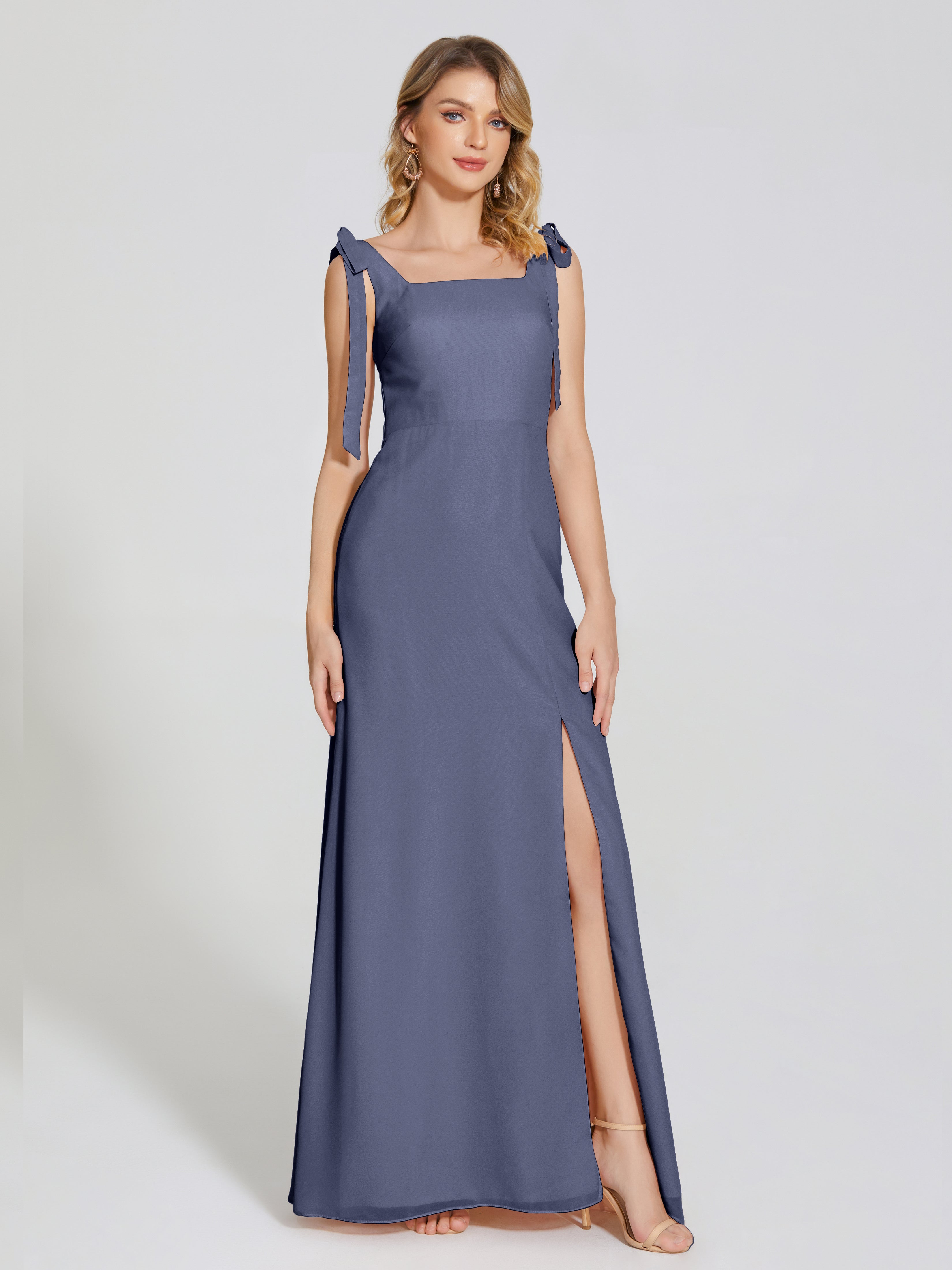 stormy grey bridesmaid dresses Steel Blue Grey Bridesmaid Dresses One Shoulder Sheath/Column Ruched Chiffon Bridesmaid Dresses with Slit