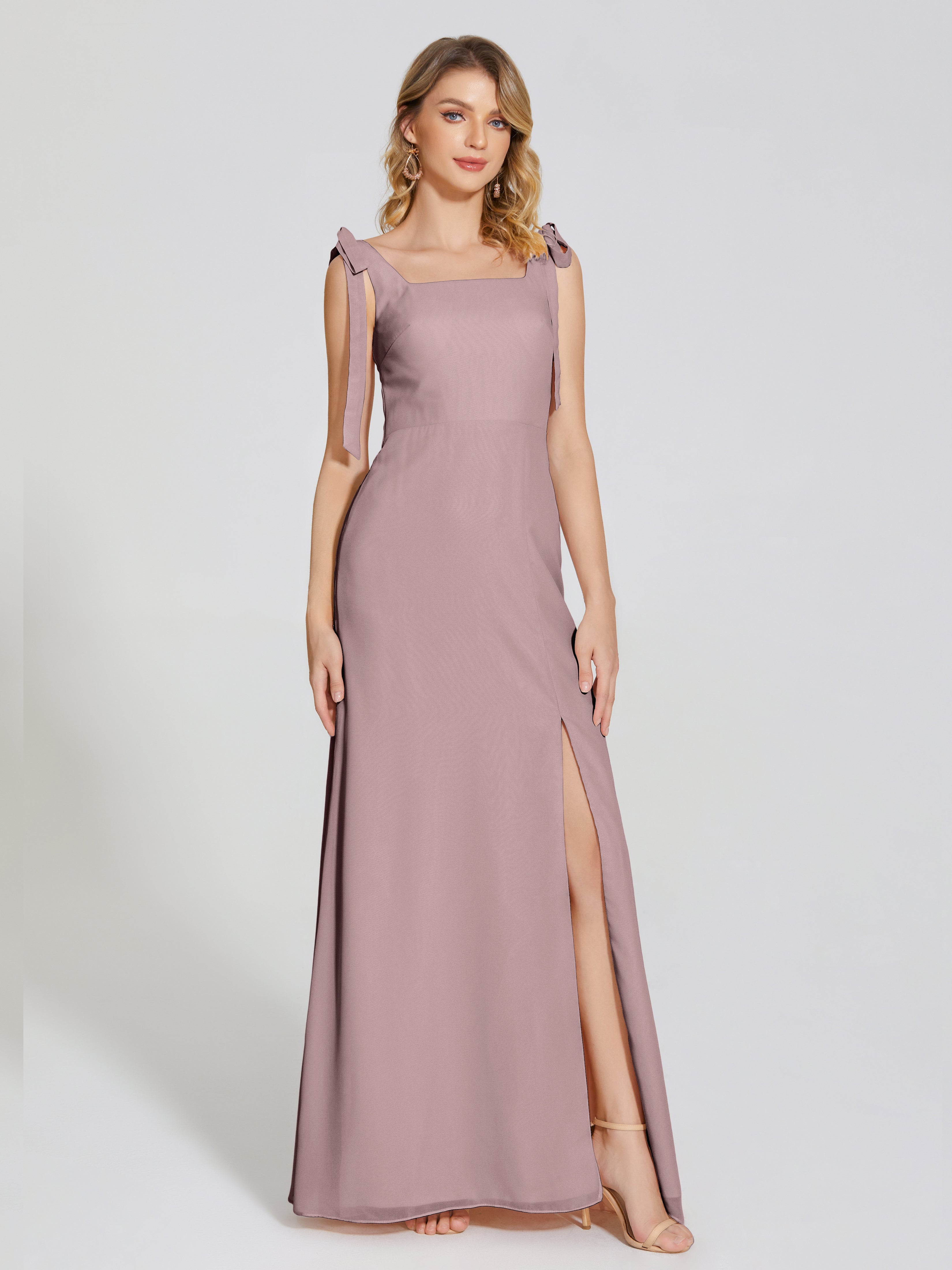 Vintage Mauve Bridesmaid Dress Michelle Elegant Square Neckline Chiffo