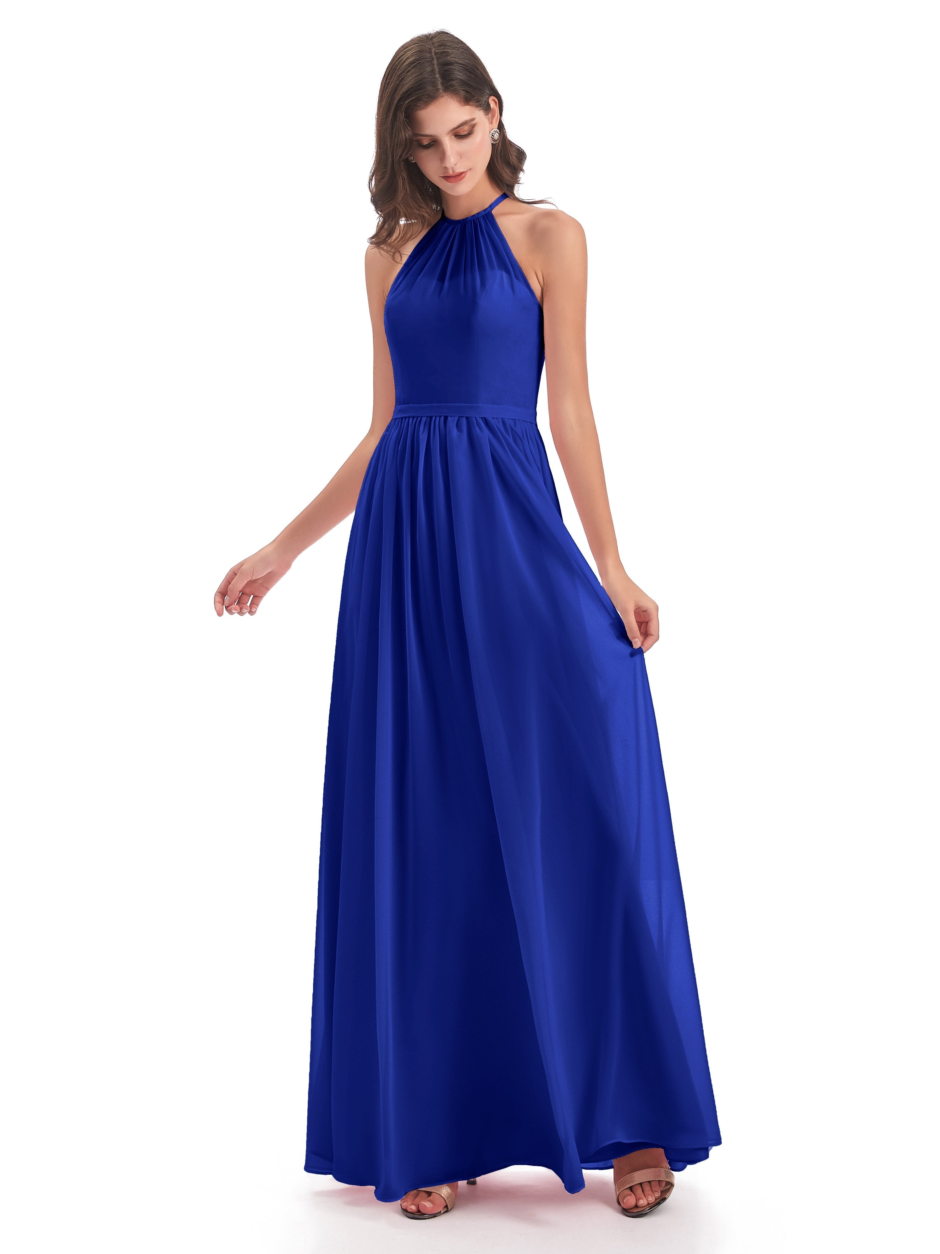 Royal Blue Dress Bridesmaid Micah Dazzling Chiffon Halter Floor Length