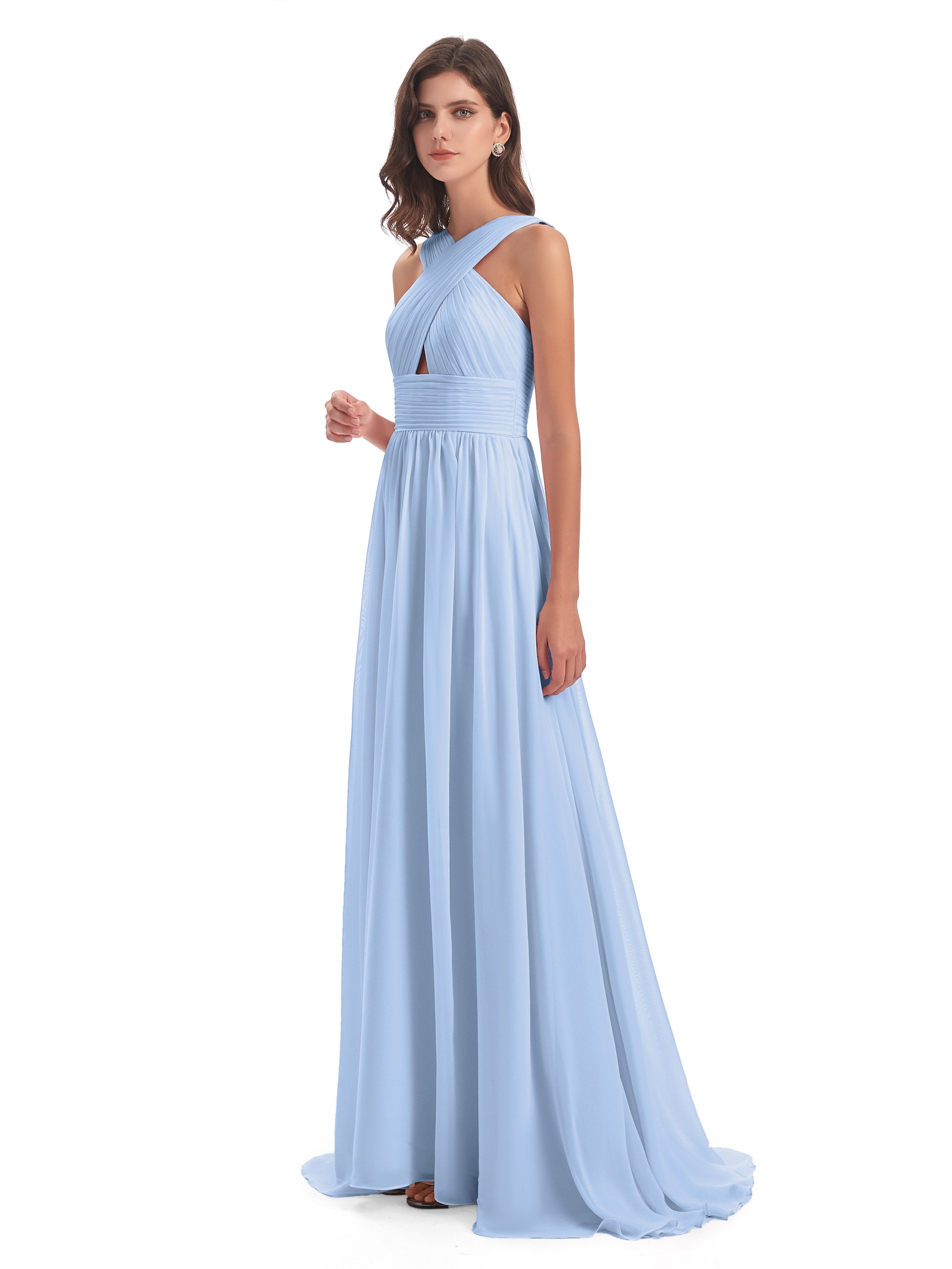 Bridesmaids Dresses Sky Blue Millie Alarming Formal Sweep-Brush Train