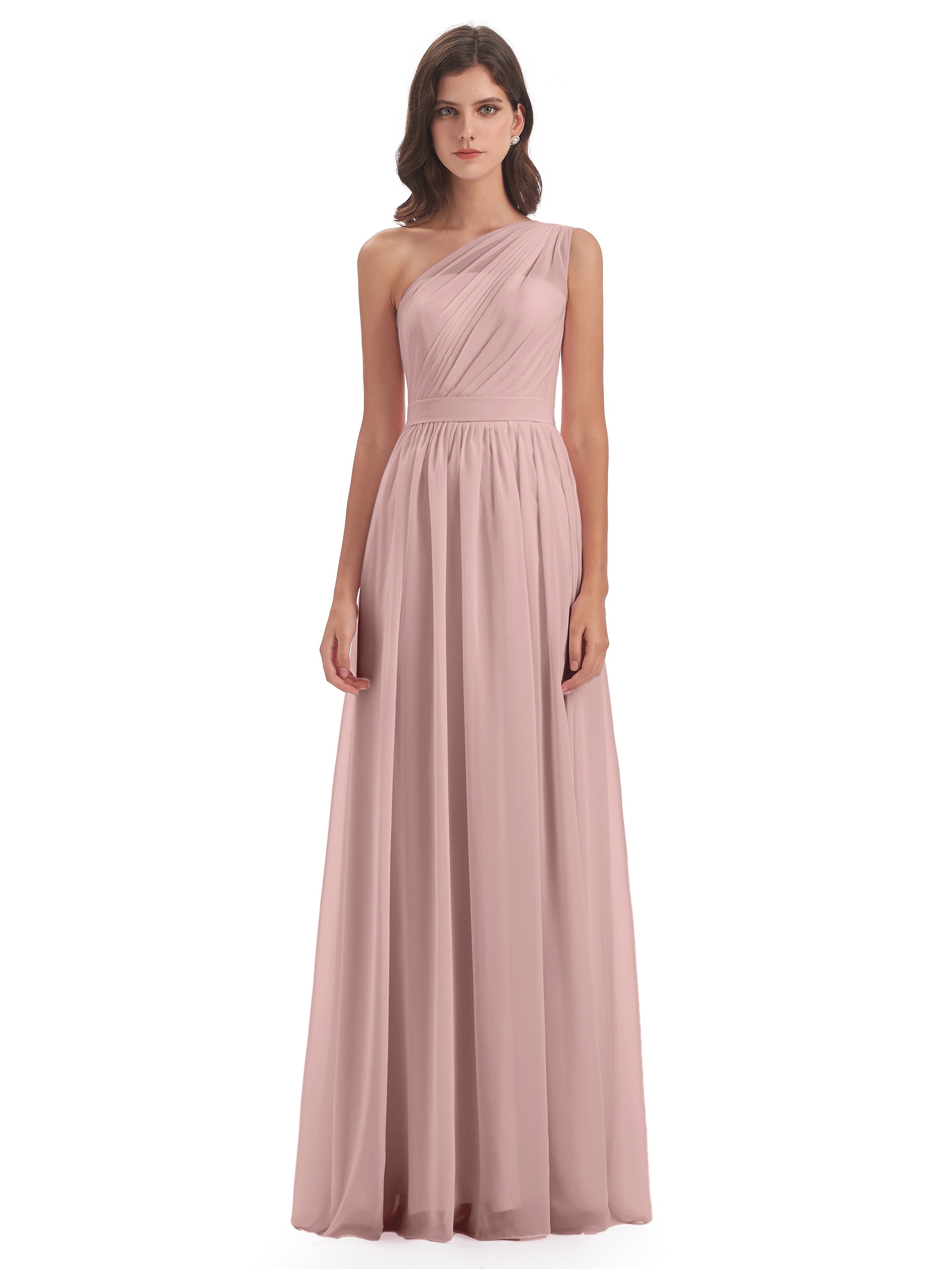 Dusty Rose Color Bridesmaid Dresses OneShoulder FloorLength Chiffon — free download