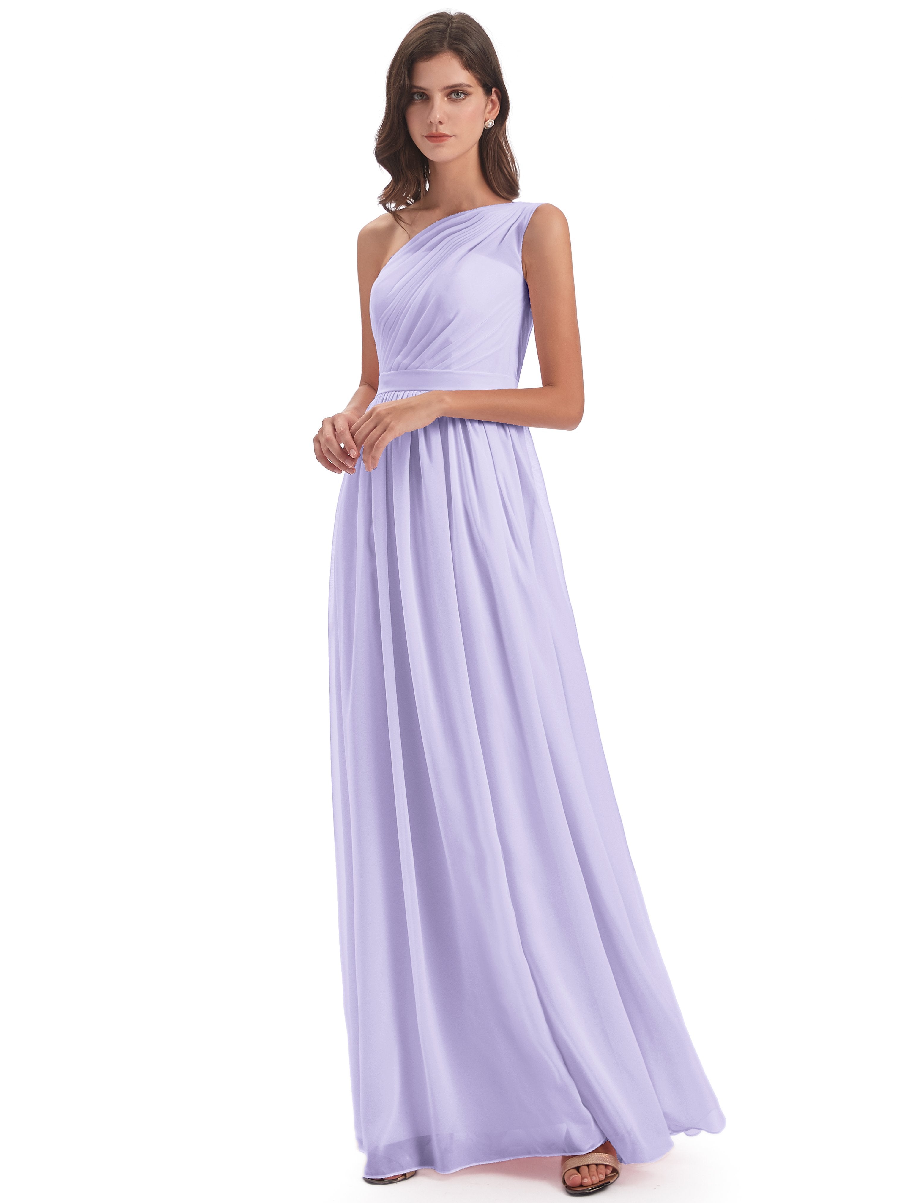 Lilac Bridesmaid Dress One-Shoulder Floor-Length Chiffon Bridesmaid Dr