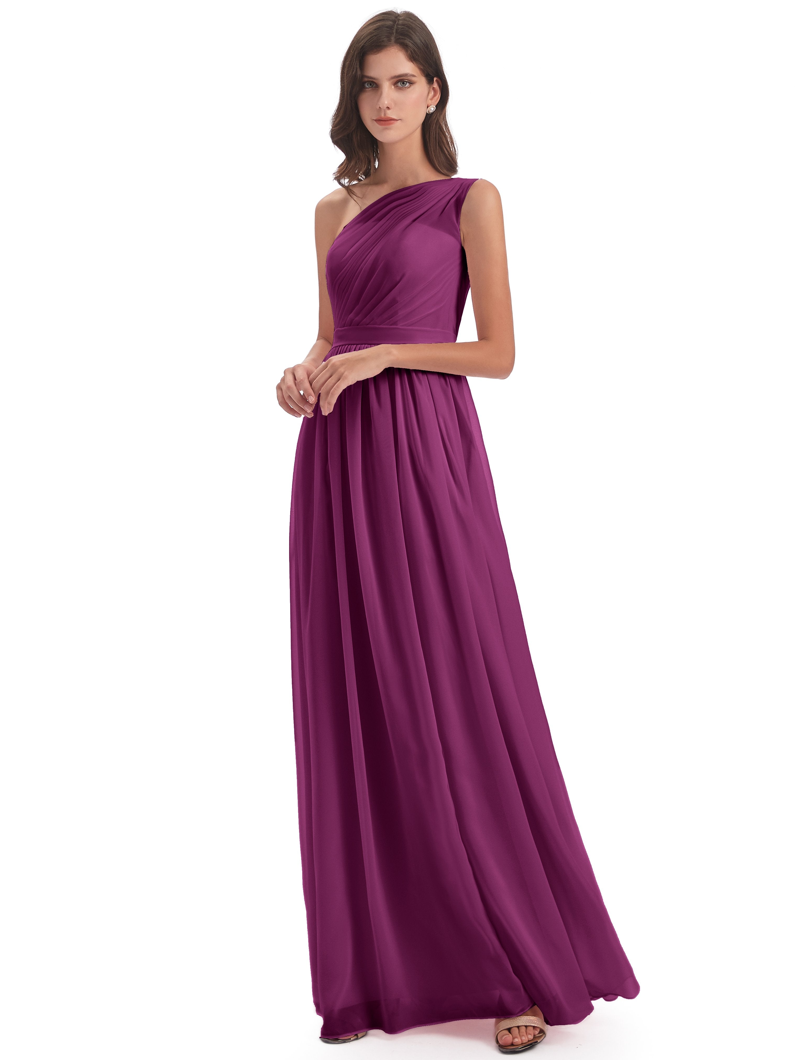 Orchid Bridesmaids Dresses One-Shoulder Floor-Length Chiffon Bridesmai