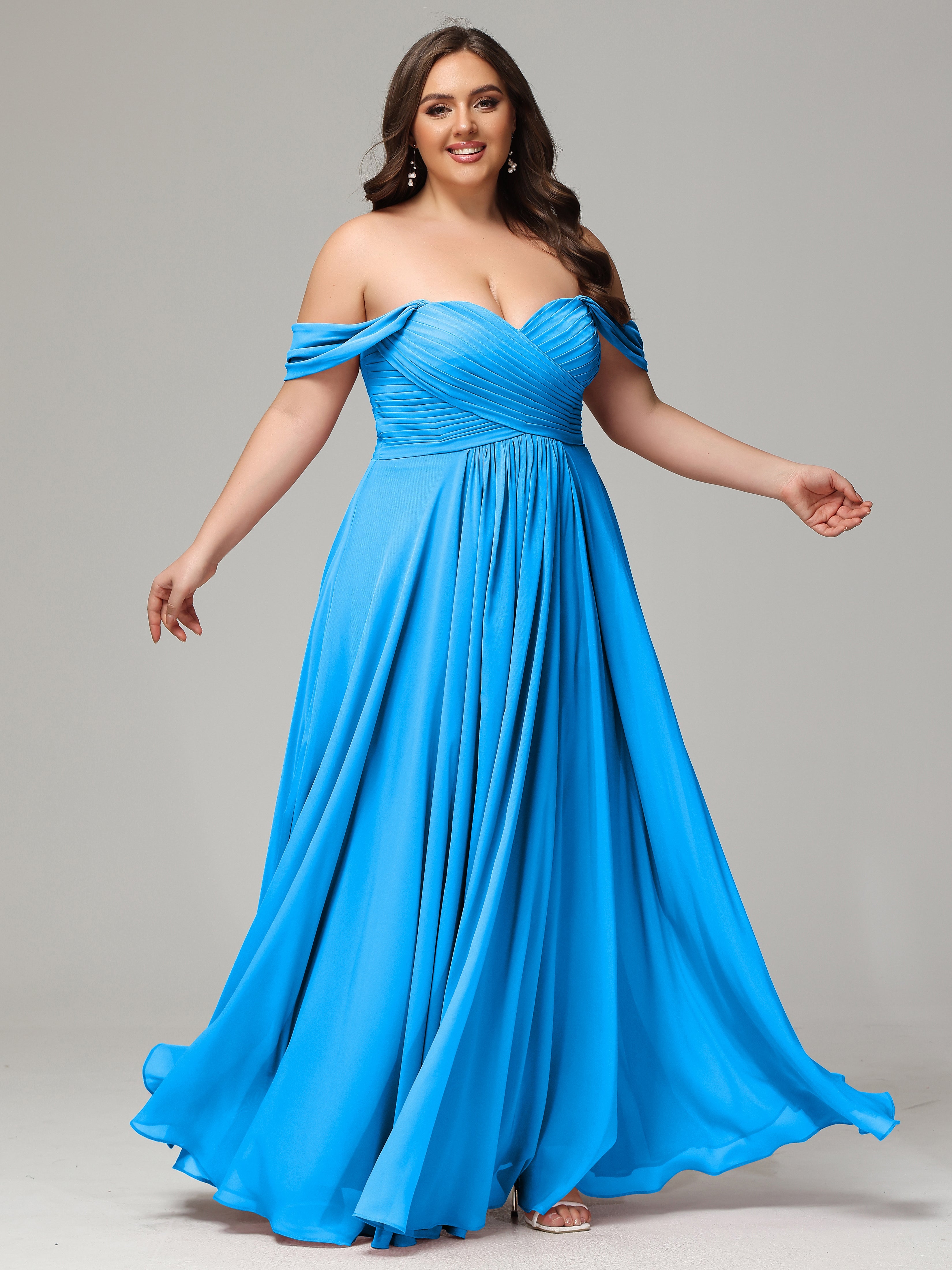 Ocean Blue Color Bridesmaid Dresses Off The Shoulder Backless Long Chi