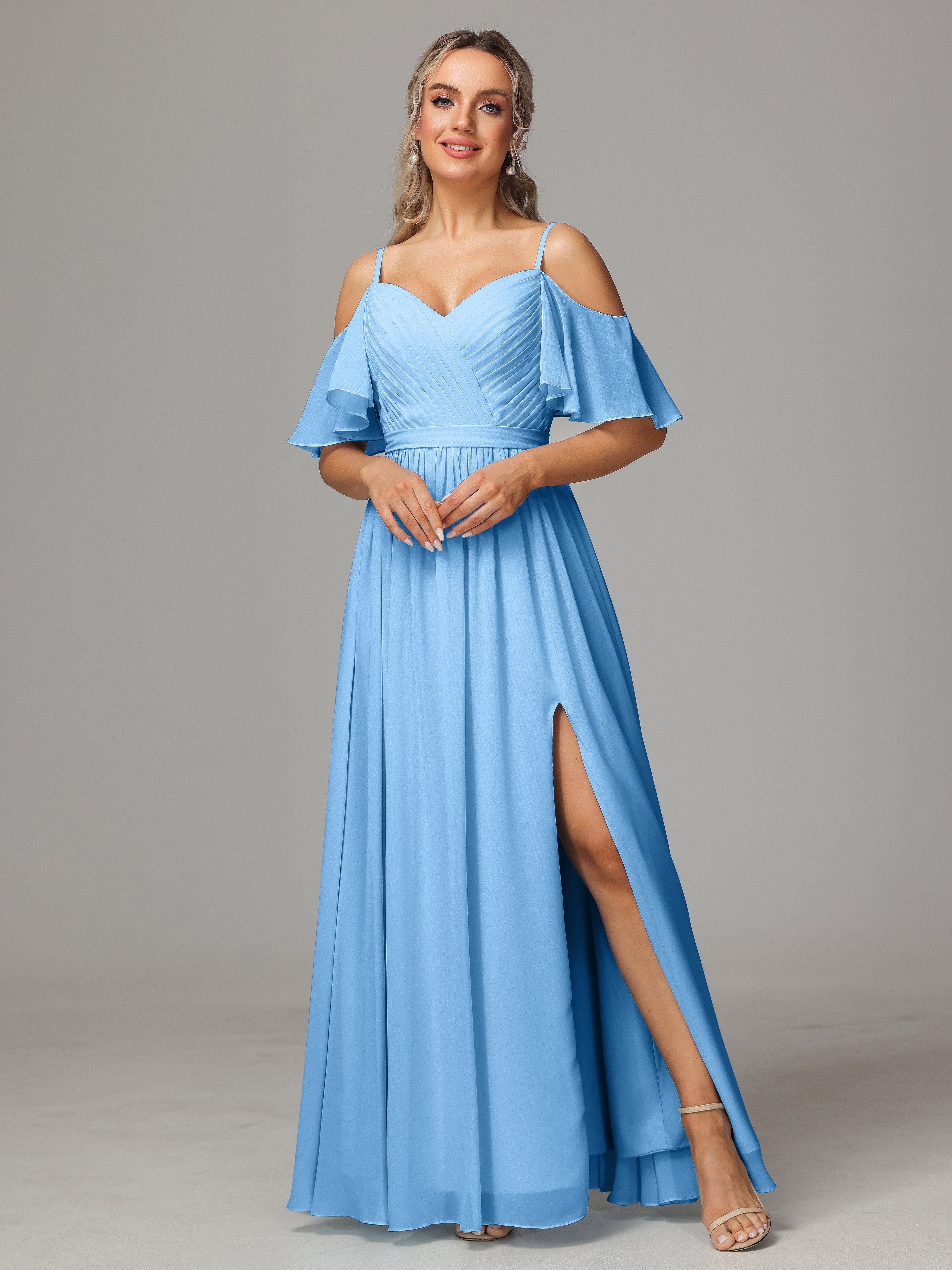 Blue Bridesmaid Dresses Uk Sweetheart Off The Shoulder Long Chiffon Br