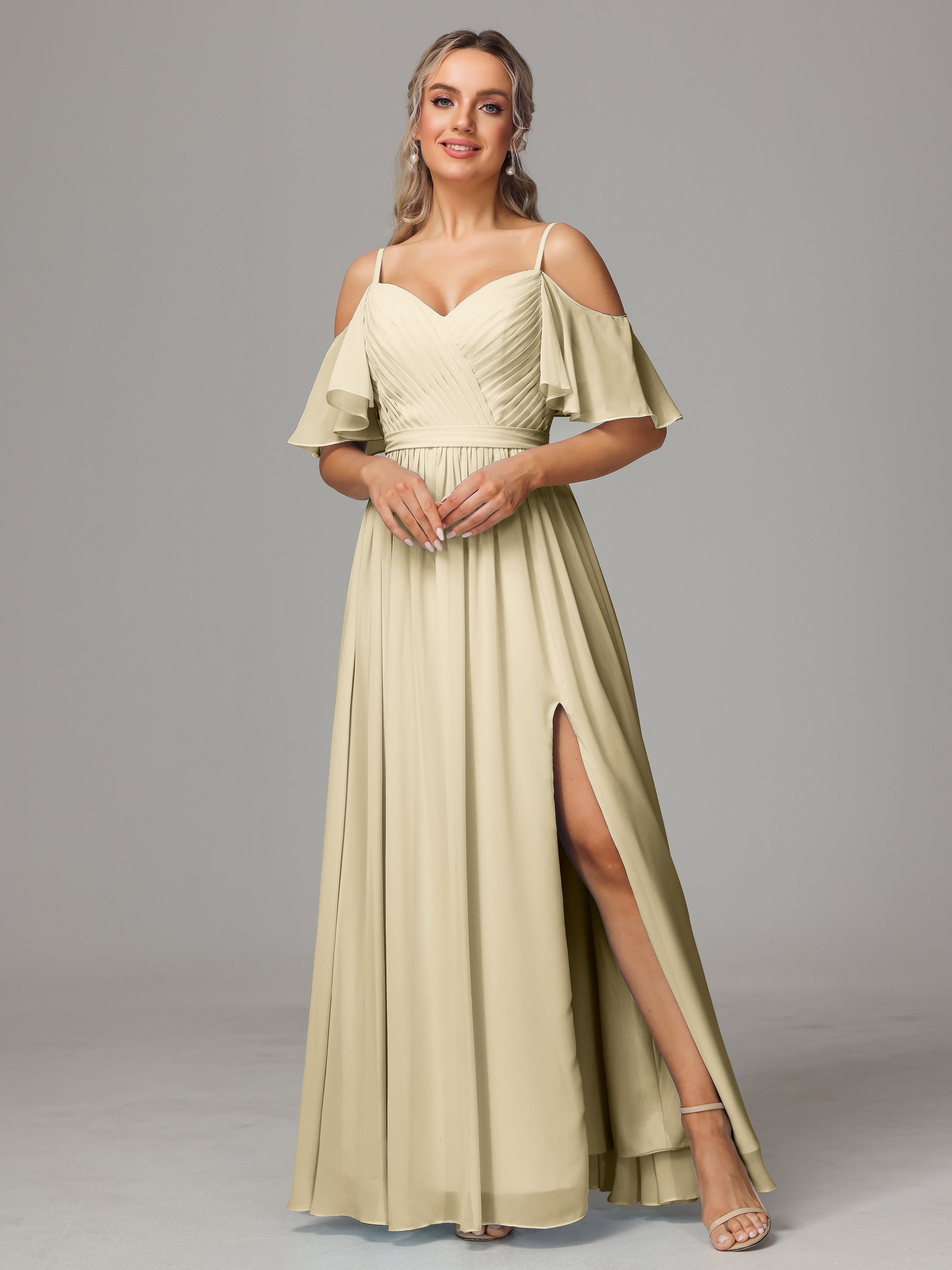 Green Bridesmaid Dresses Sweetheart Off The Shoulder Long Chiffon Bridesmaid Dresses