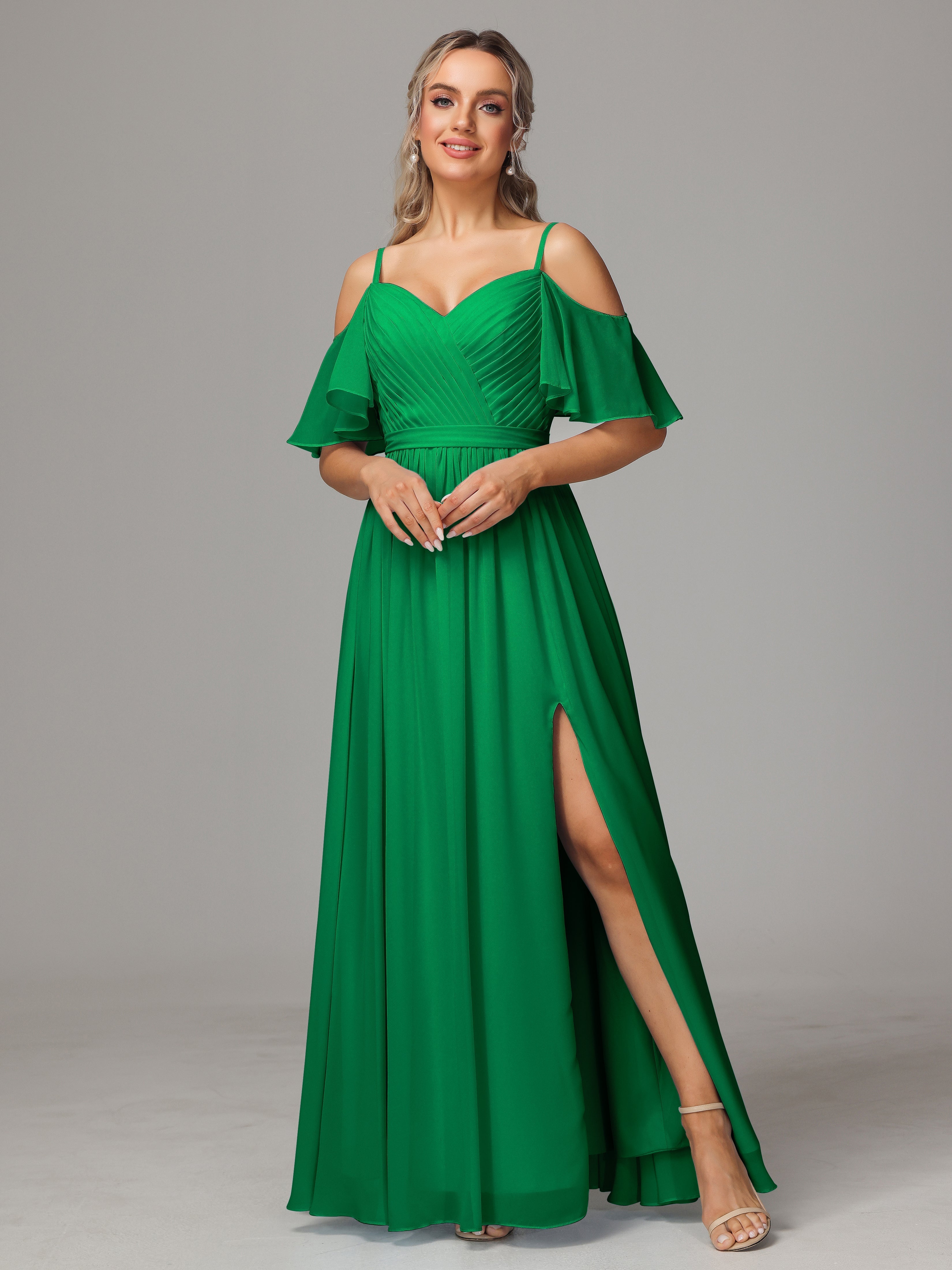 Emerald Green Bridesmaid Dresses Sweetheart Off The Shoulder Long Chif