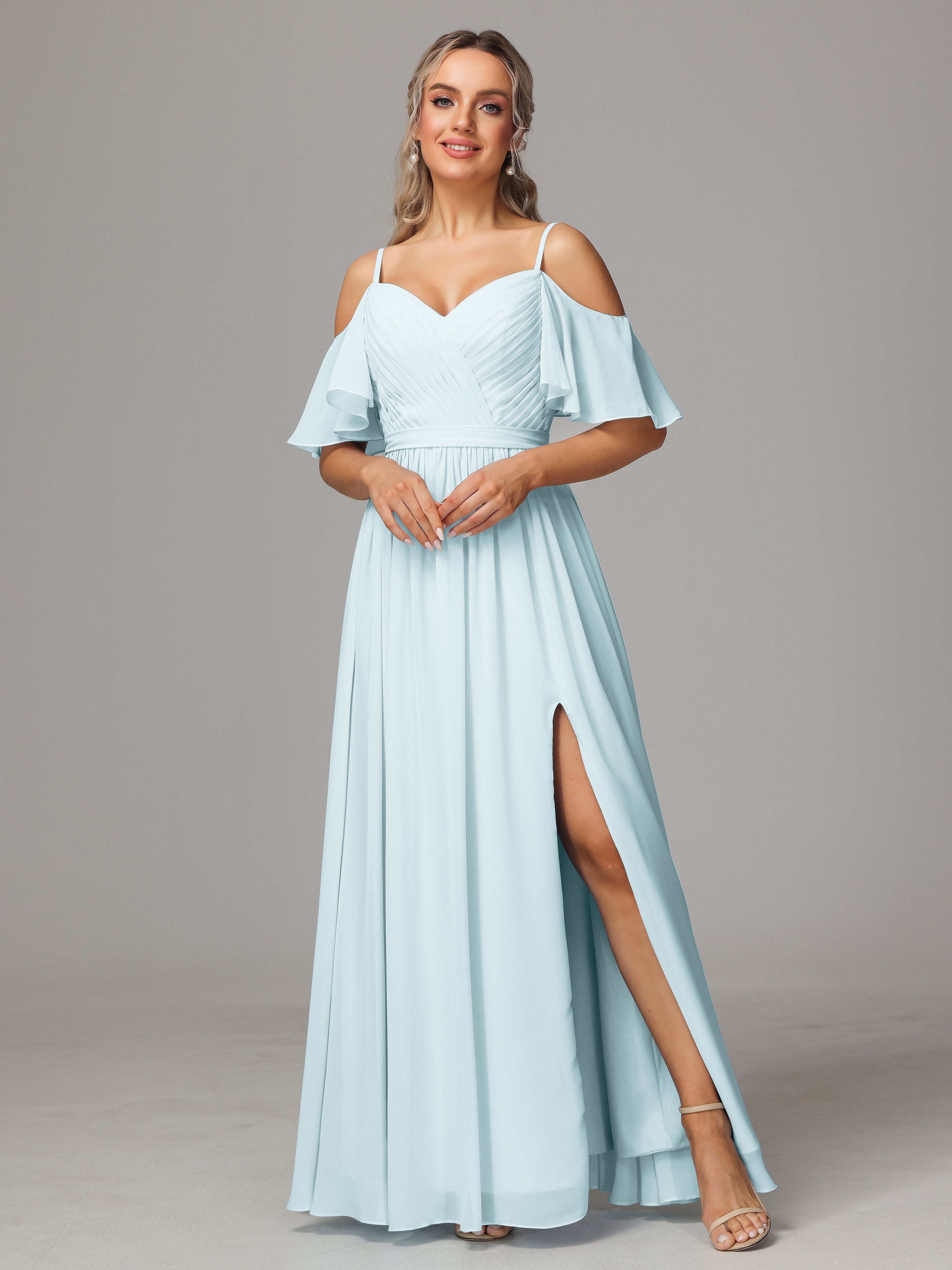 Mint Green Bridesmaid Dresses Sweetheart Off The Shoulder Long Chiffon Bridesmaid Dresses